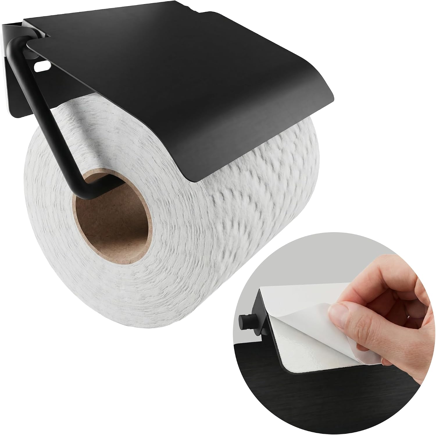 Detalle de Minismus MI7719 toiletrolhouder met afdekking, zwart RVS en twee montageopties