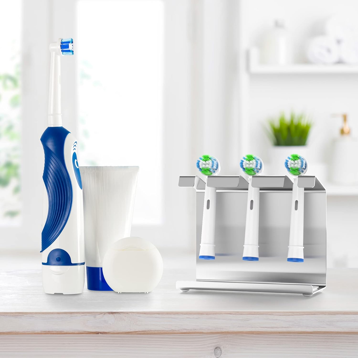 Detalle 2 de WIETRE Portaspazzolini in acciaio inossidabile con vaschetta raccogliegocce – 3 pezzi, compatibile con Oral-B, iO, Philips Sonicare, Waterpik e Fairywill