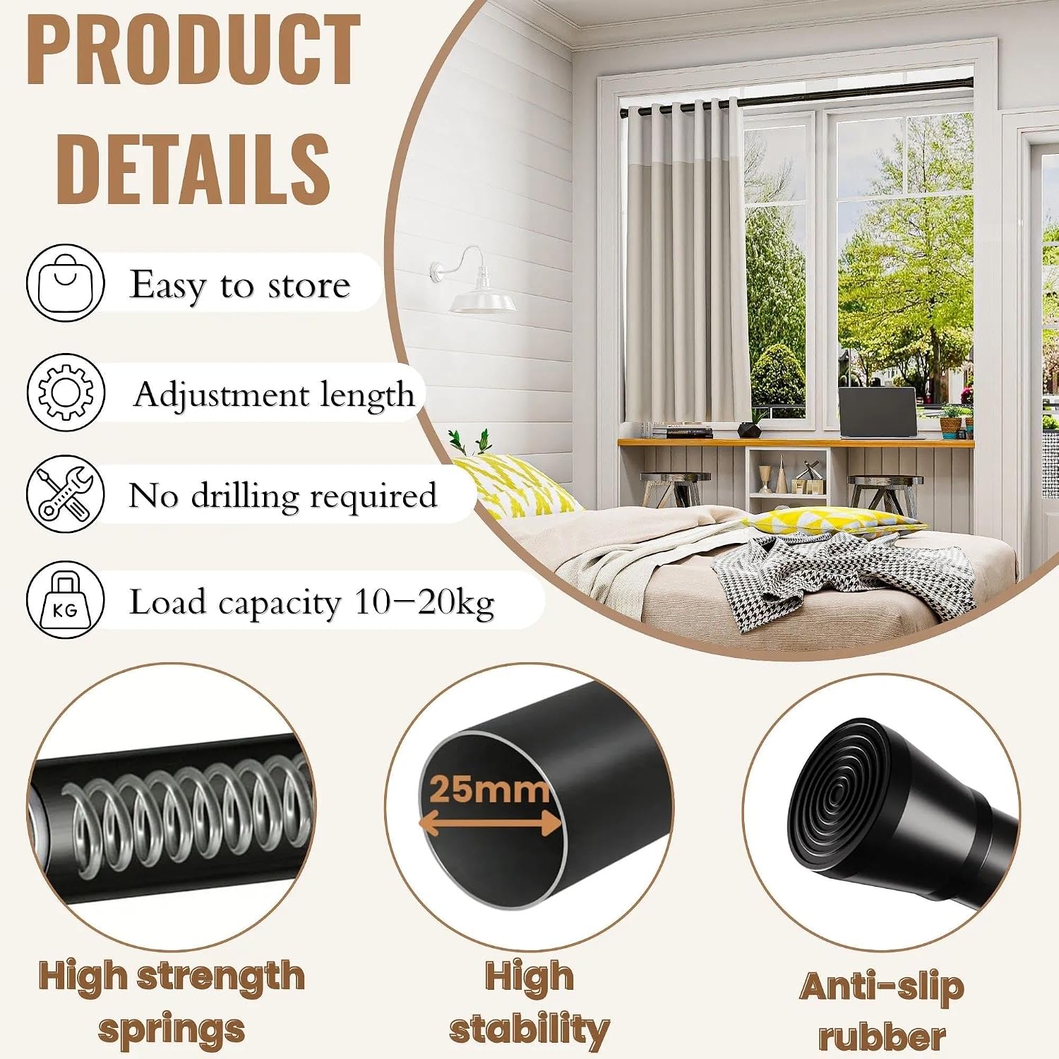 Detalle de Rod&Trikin NO4-8089-14 telescopische douchestang, wit, 85–190 cm