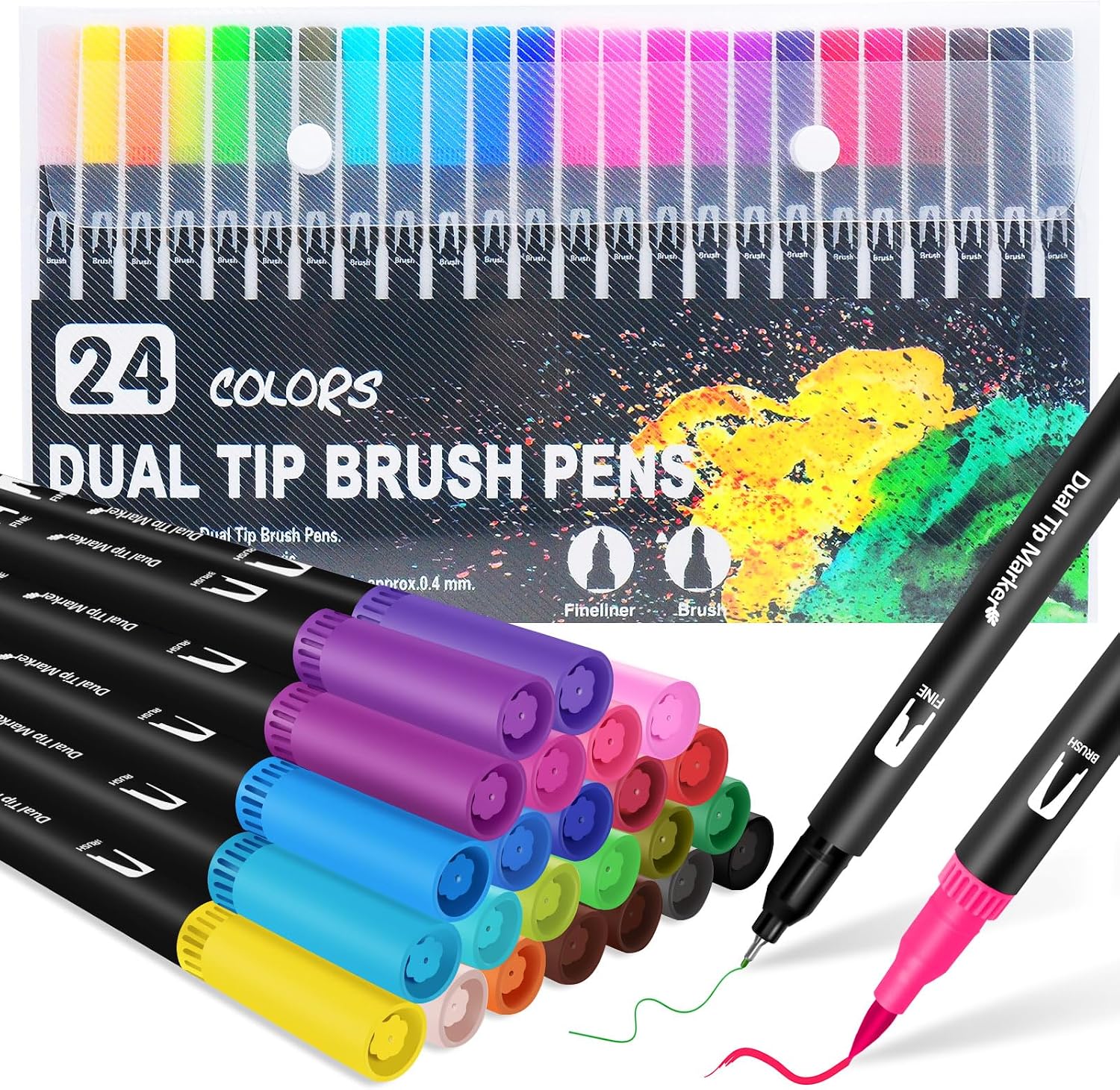 Detalle de Halobios Dual Tip Brush Pens – 24 Colour Set for Creative Drawing and Colouring