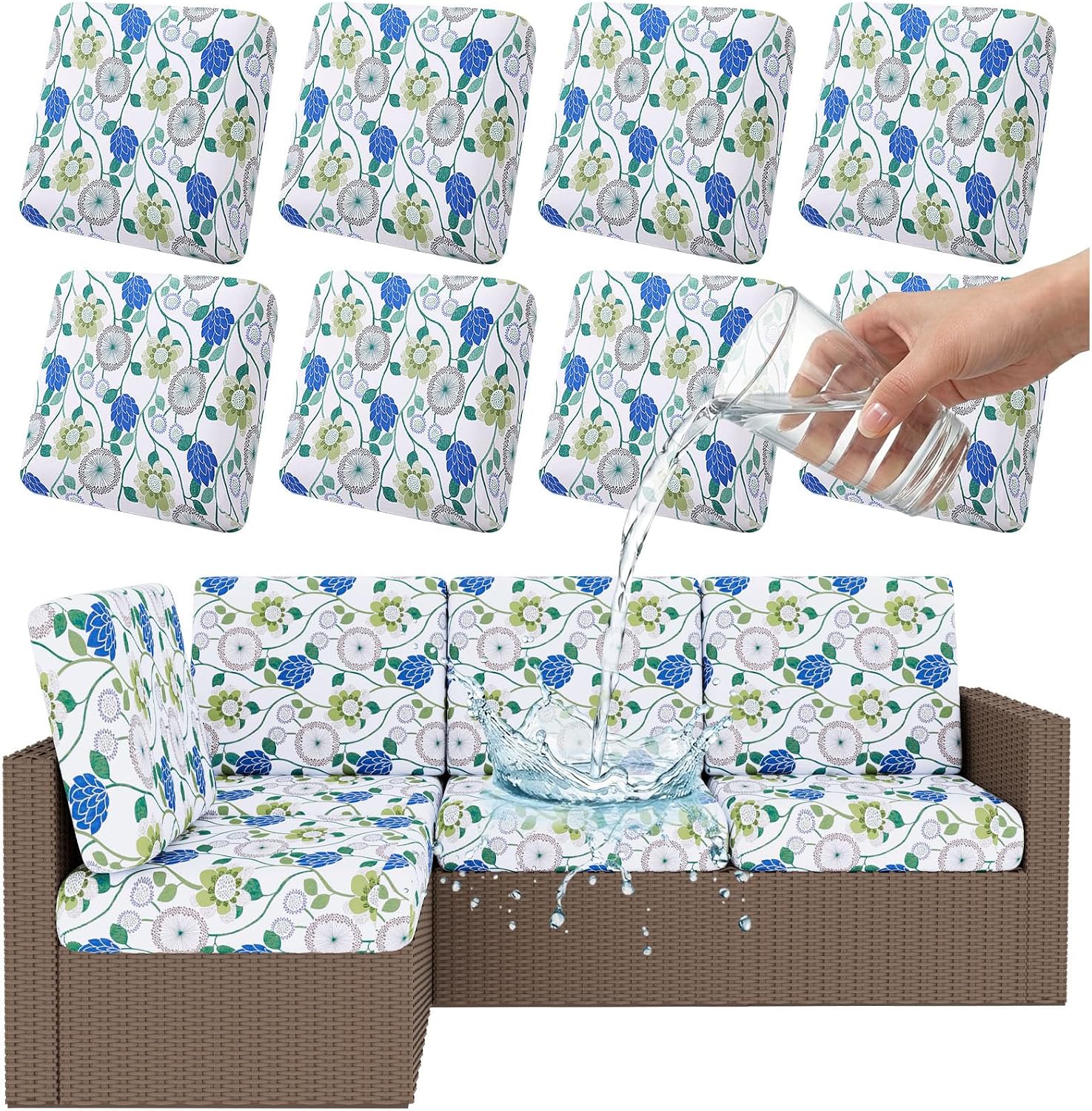 Detalle de Smiry HWZDT004 Patio Cushion Covers, Stretch Waterproof 8-Piece Set
