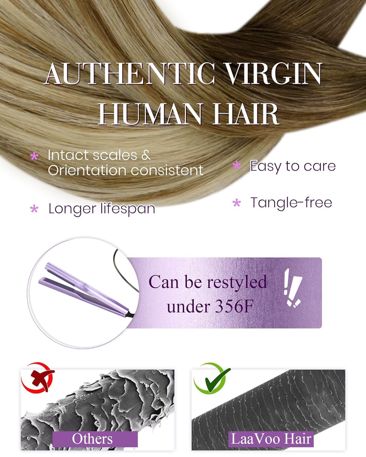 Detalle 2 de LaaVoo Microlink Hair Extensions: Human Hair Ombre Balayage with Micro Beads
