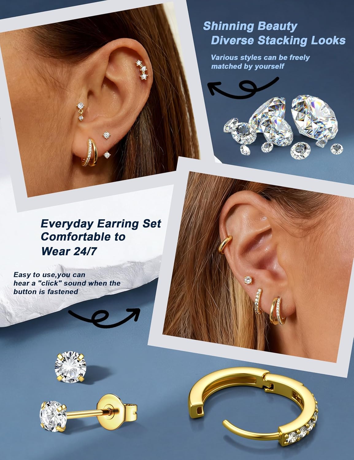 Thumbnail 4 de FIOROYAL 7 Pairs Gold Earrings for Women – Hypoallergenic Stack G3