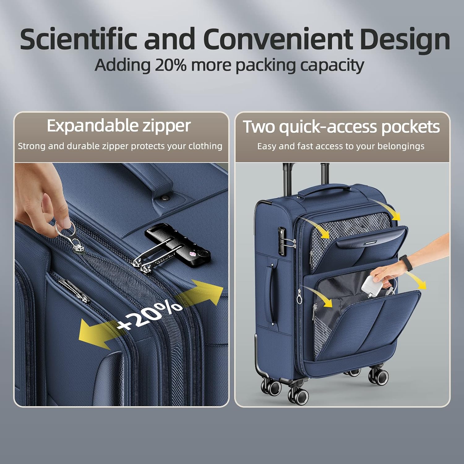 Thumbnail 3 de SHOWKOO 3-Piece Softside Expandable Luggage Set (20in/24in/28in) with 360° Spinner Wheels