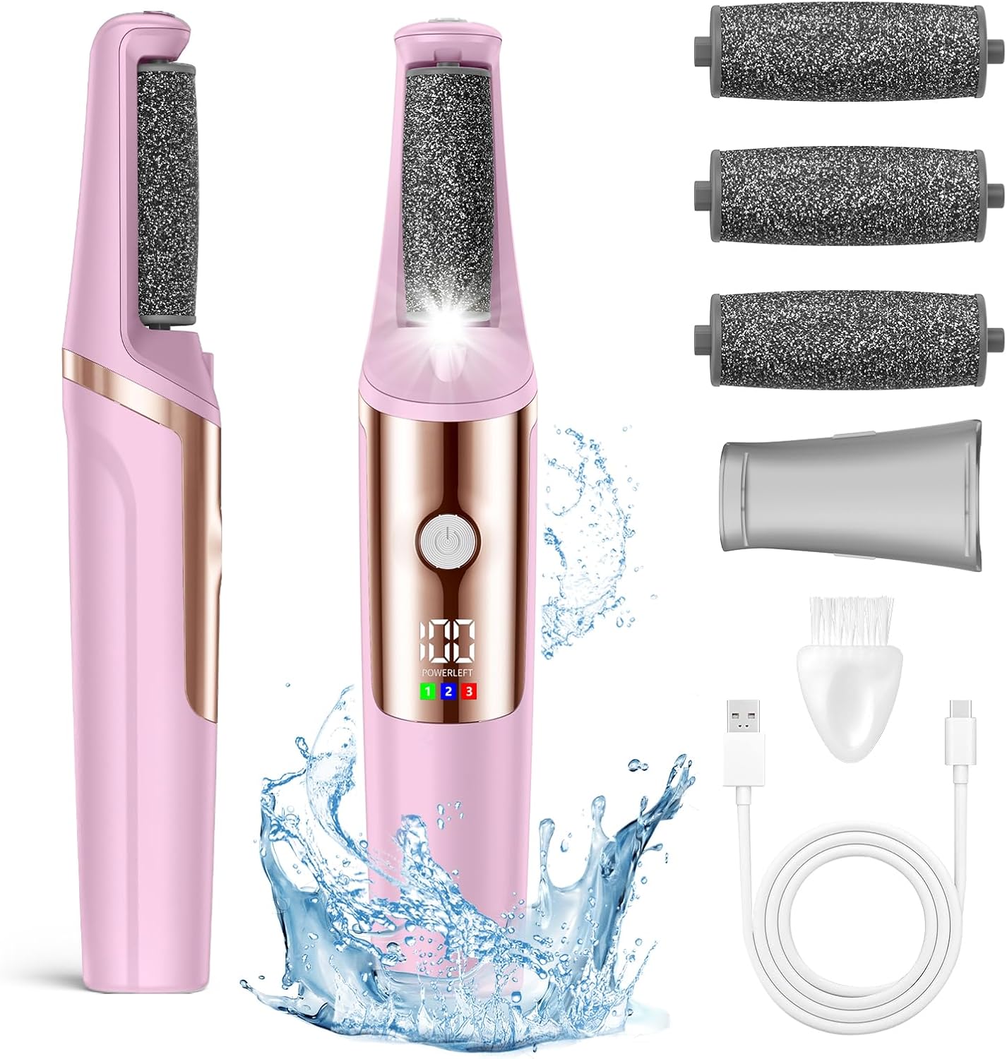 Detalle de Dongxw Electric Foot File with 3 Speeds and 3 Rollers (Pink)