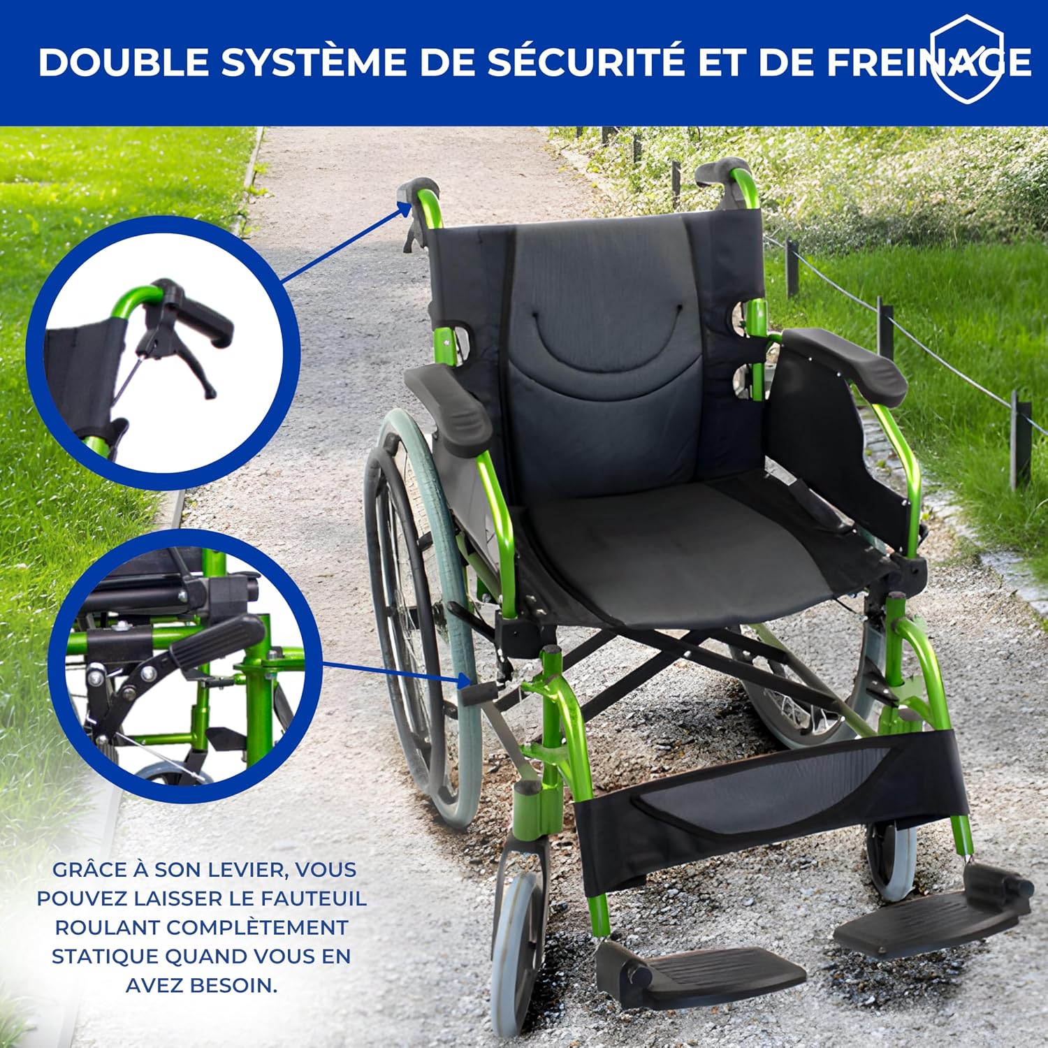 Thumbnail 6 de Mobiclinic Bolonia — Fauteuil roulant pliable et léger en aluminium, dossier fendu et accoudoirs rabattables, vert