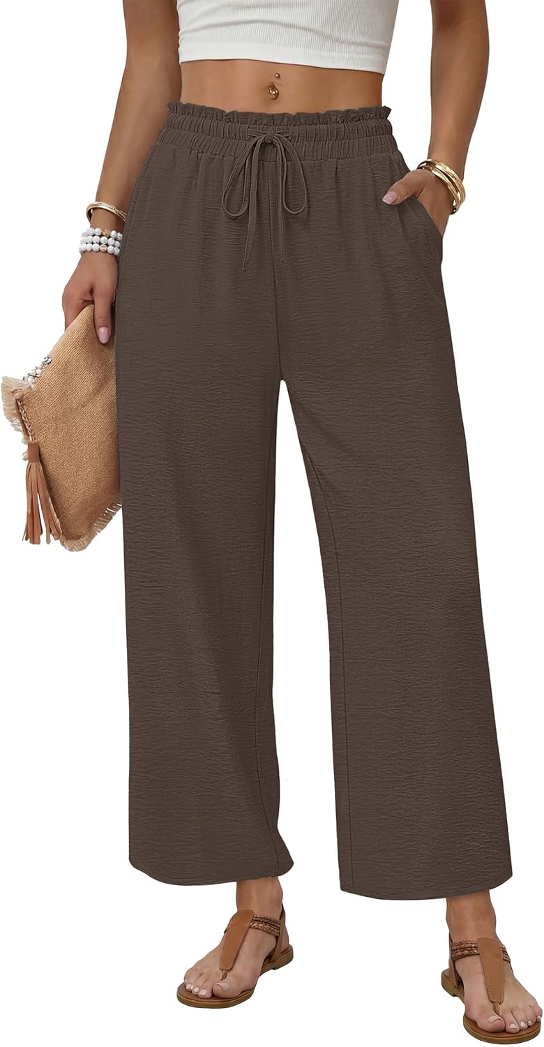Thumbnail 6 de WIHOLL Wide Leg Palazzo Pants for Women – Flowy, Drawstring Waist with Pockets