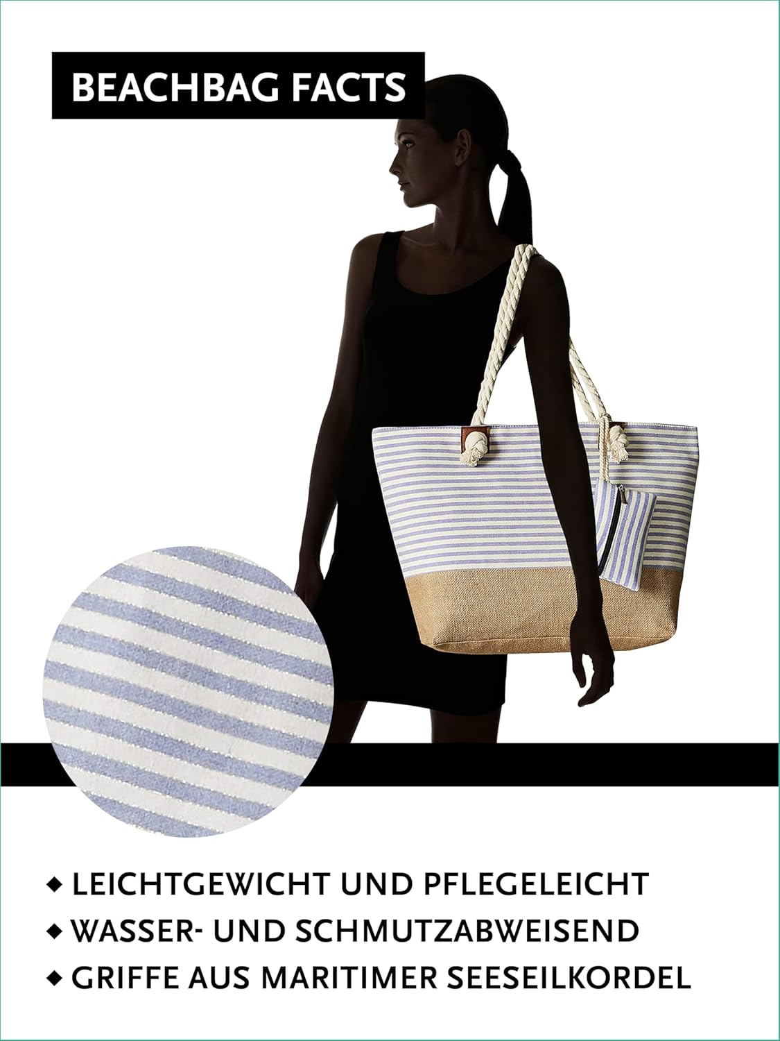 Thumbnail 3 de DonDon Strandtasche mit Reißverschluss – XXL Shopper/Umhängetasche für Strand & Meer