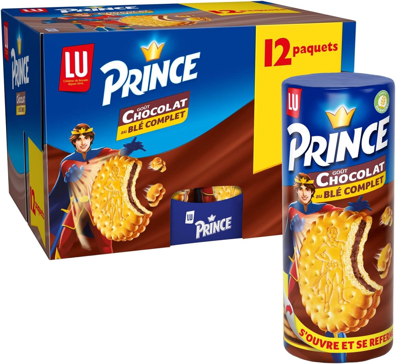 Prince de LU Chocolat – Biscuit Fourré au Chocolat, blé complet, lot de 12 paquets de 300 g
