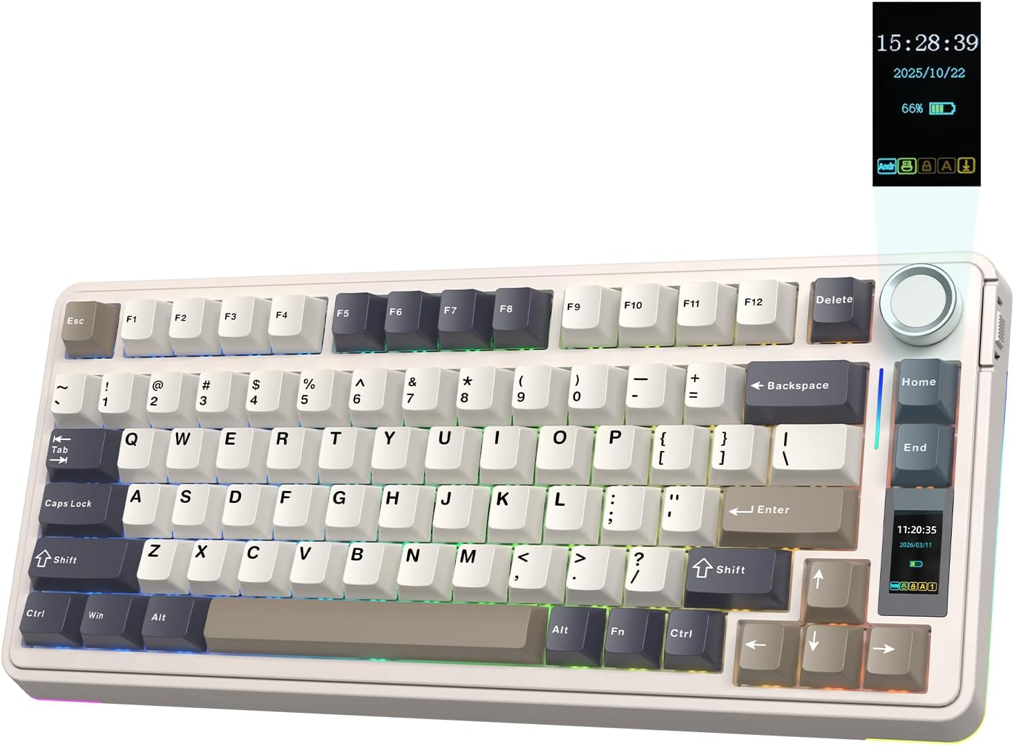 Detalle de EPOMAKER X Aula EA75 MAX Wireless Gaming Keyboard with Screen & Knob (Retro, Silent Switch)