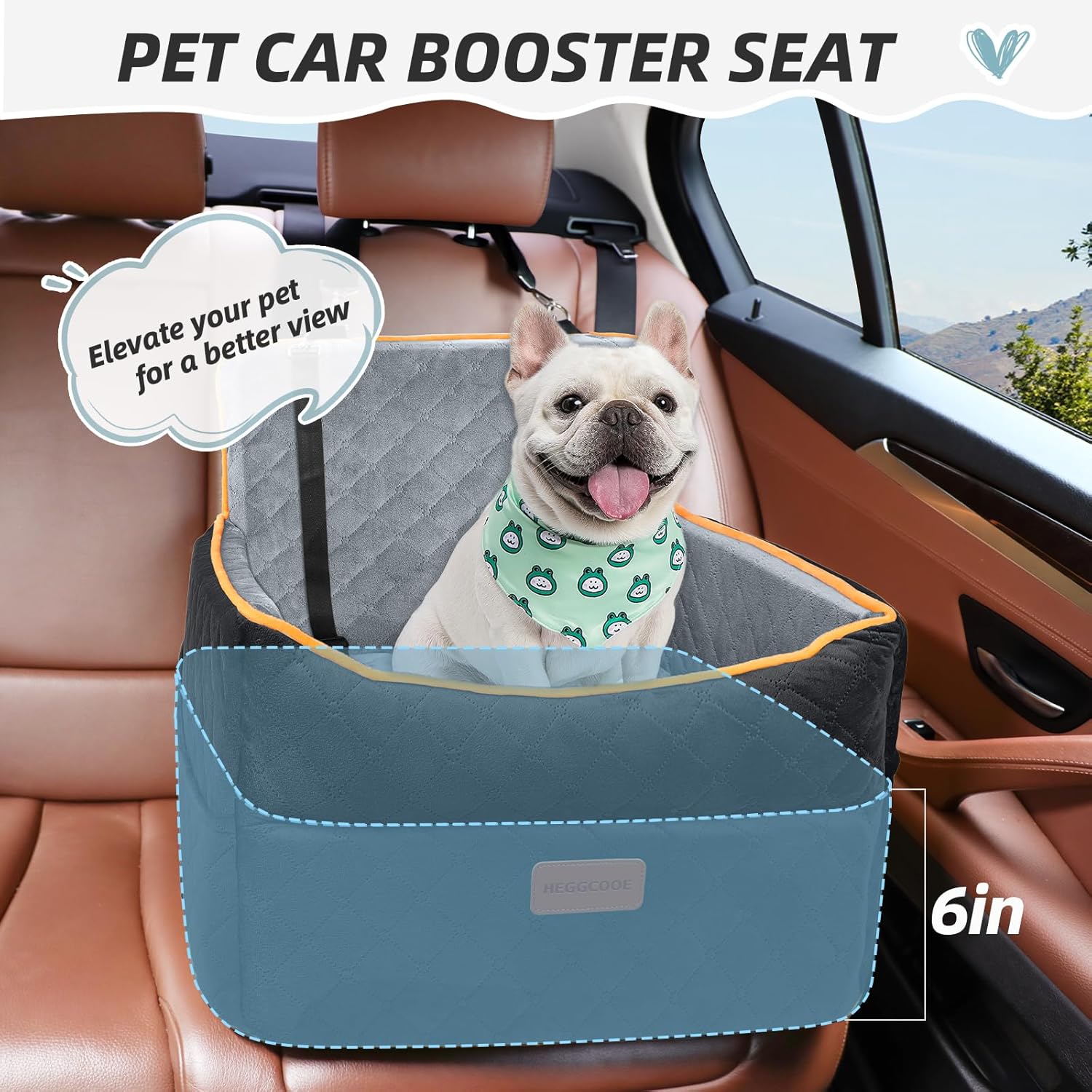 Detalle 2 de HEGGCOOE Small Dog Car Seat with Memory Foam, 2 Safety Belts 🐶🎐