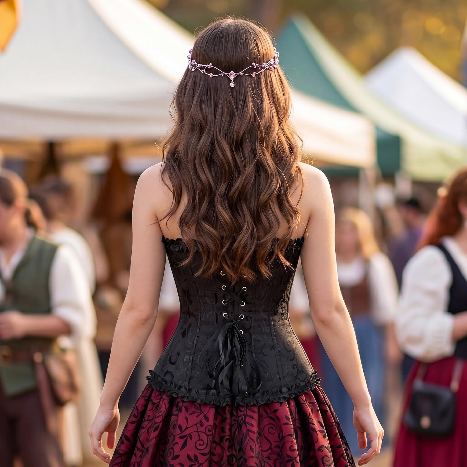 Detalle de Zhitunemi Corsets-Ye819 Victorian Overbust Corset Top, Brocade Lace-Up Bustier