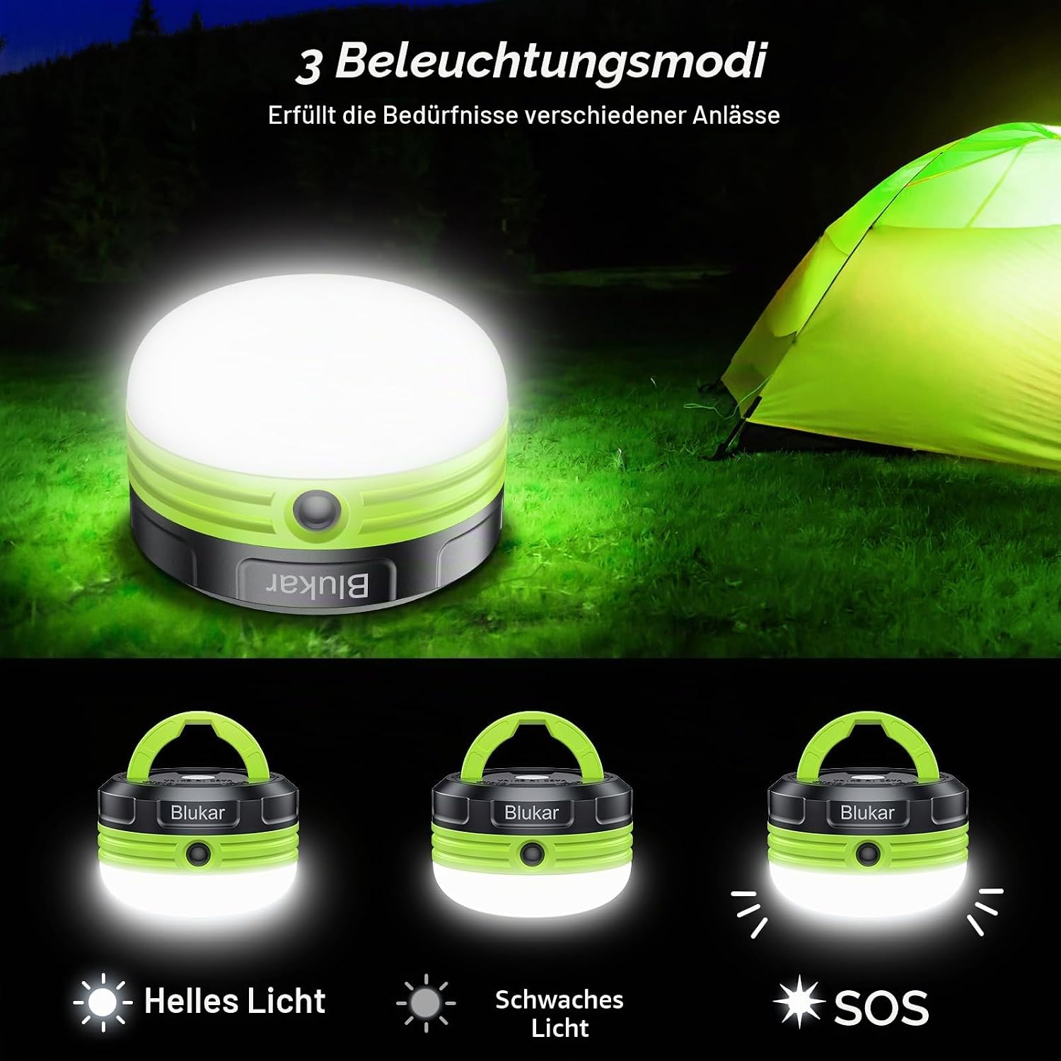 Detalle de Blukar Campinglampe LED mit 3 Modi