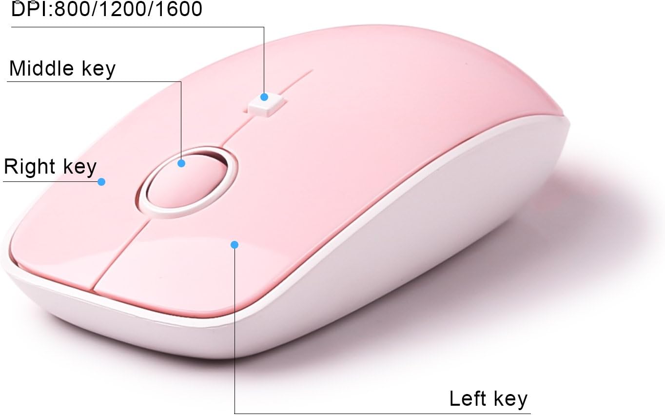 Detalle de Pink Wireless Keyboard and Mouse Combo with Round Bubble Keys for Long Nails