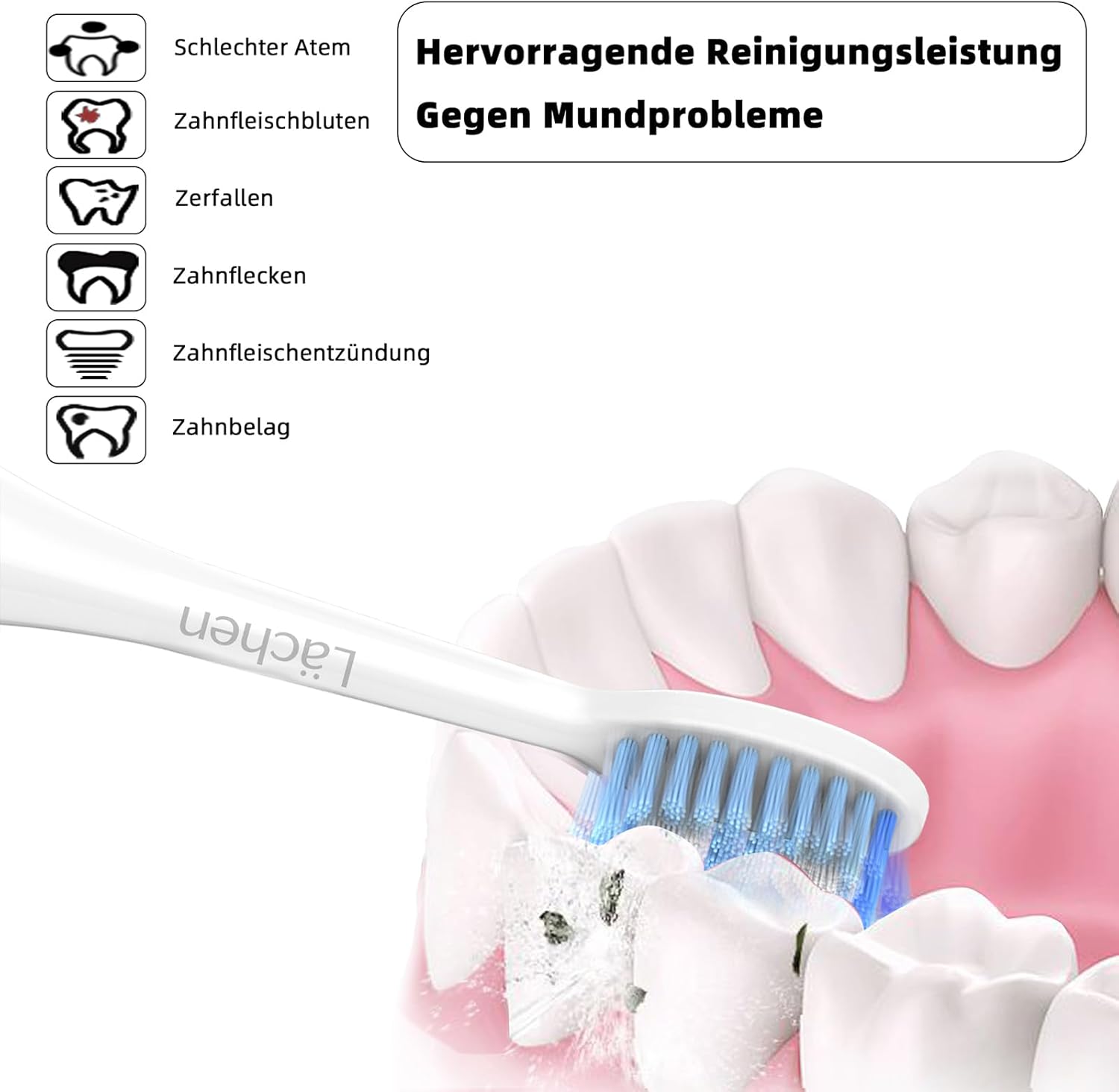 Thumbnail 1 de Lächen Standardbürstenkopf S121 Weiß (4 Stück) – kompatibel mit Lächen Elektrozahnbürsten
