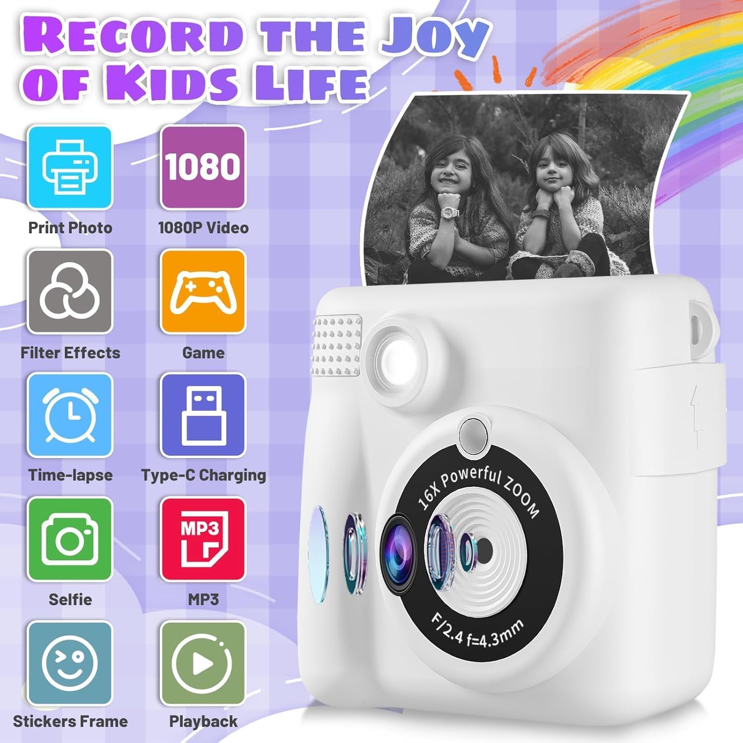 Thumbnail 1 de Instant Print Camera Kids Camera 1080P with 32G SD Card