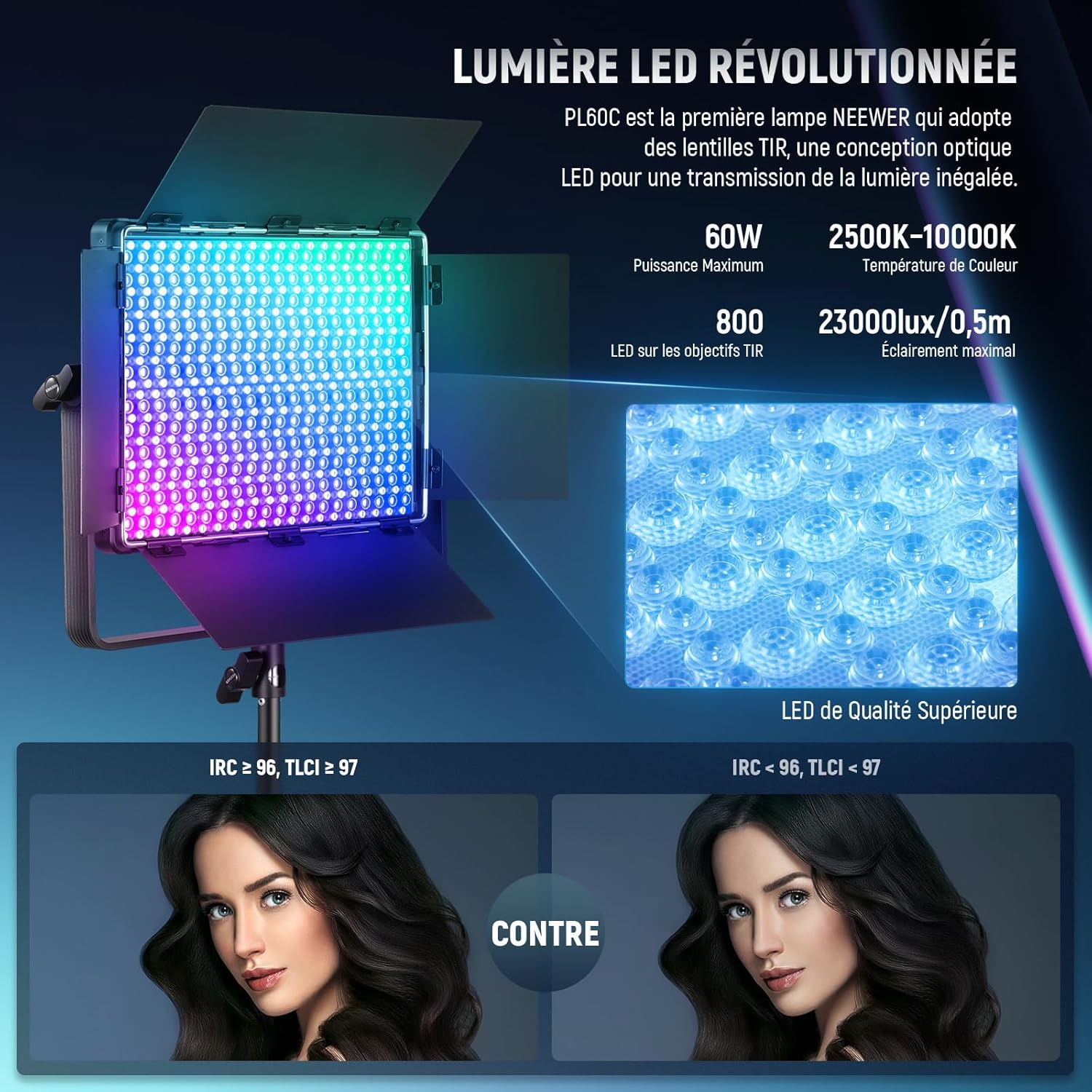 Thumbnail 1 de NEEWER PL60C RGB LED panneau vidéo 60 W, contrôle 2,4G/APP/DMX, batterie (RGBCW)