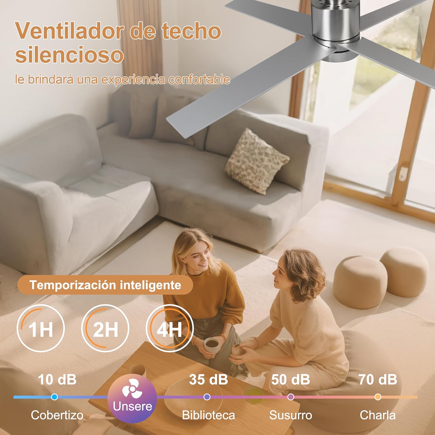 Thumbnail 2 de Ventilador de Techo Plateado con Luz 132cm Mando a Distancia