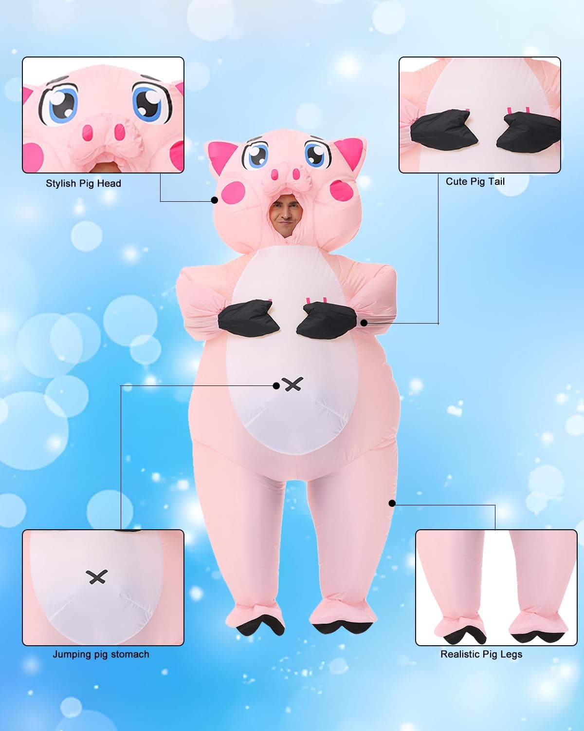 Detalle 2 de Costume de cochon gonflable T-rex pour adulte – costume humoristique pour Halloween et fêtes