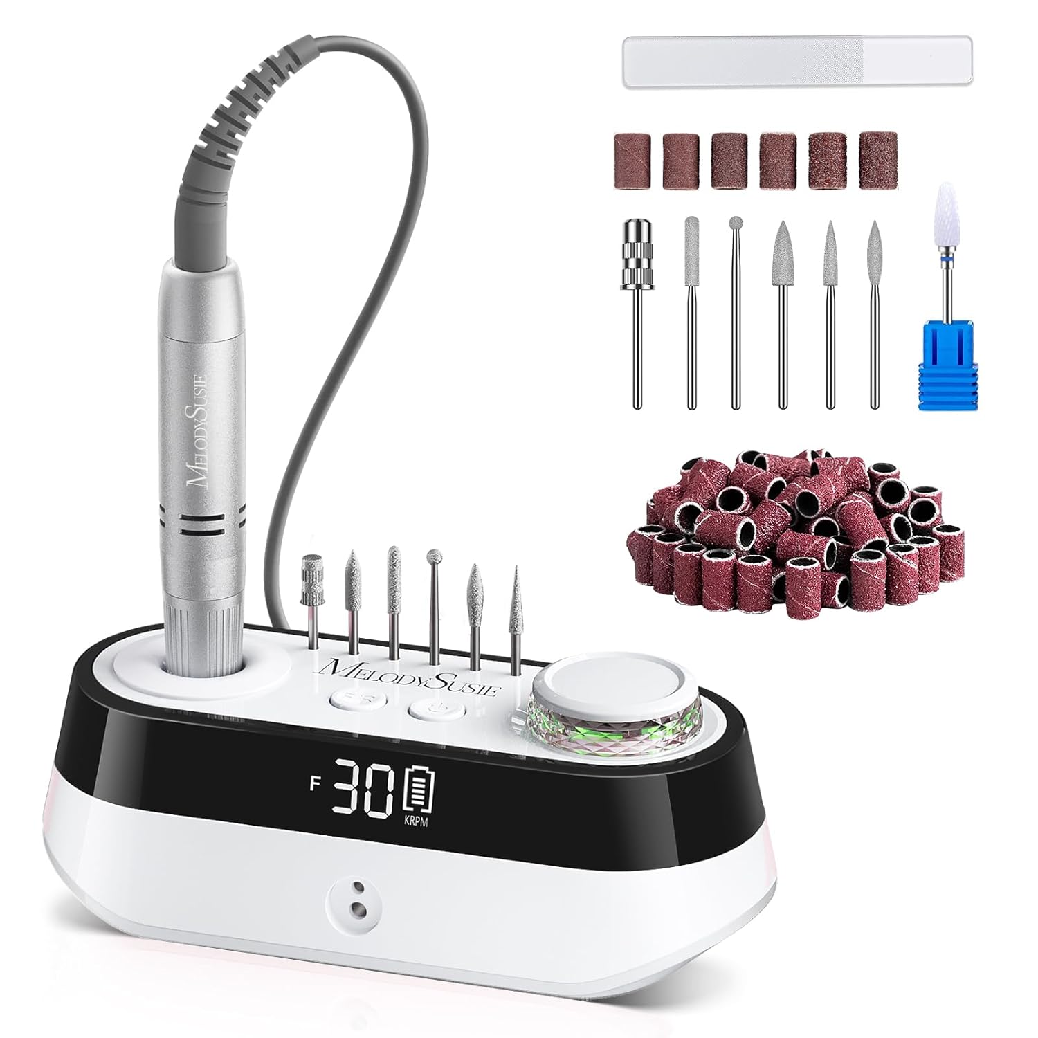 Detalle de MelodySusie SC320A Advanced Desktop Rechargeable Nail Drill with Built-in Storage