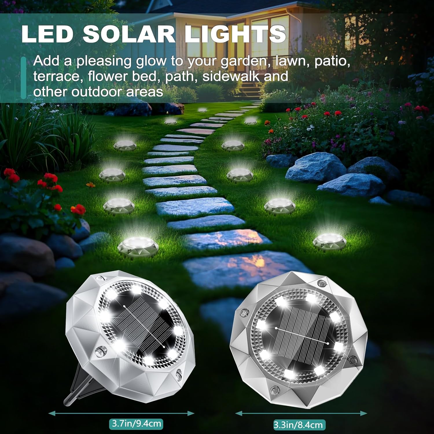 Thumbnail 6 de FIFlying 6 Pack Solar Ground Lights Outdoor: IP65 Diamond LED Garden Path Lighting