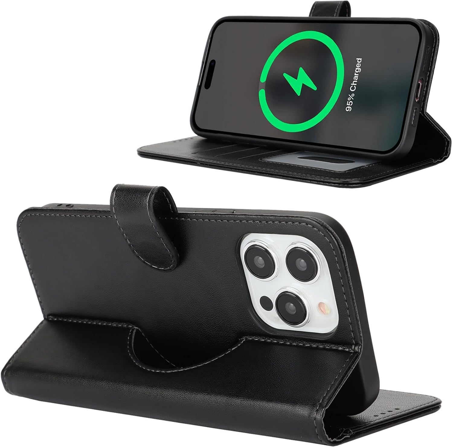 Detalle de Zouzt Case for iPhone 15 Pro (6.1) – Magnetic PU Leather Wallet with Card Holders, Kickstand and MagSafe Compatibility