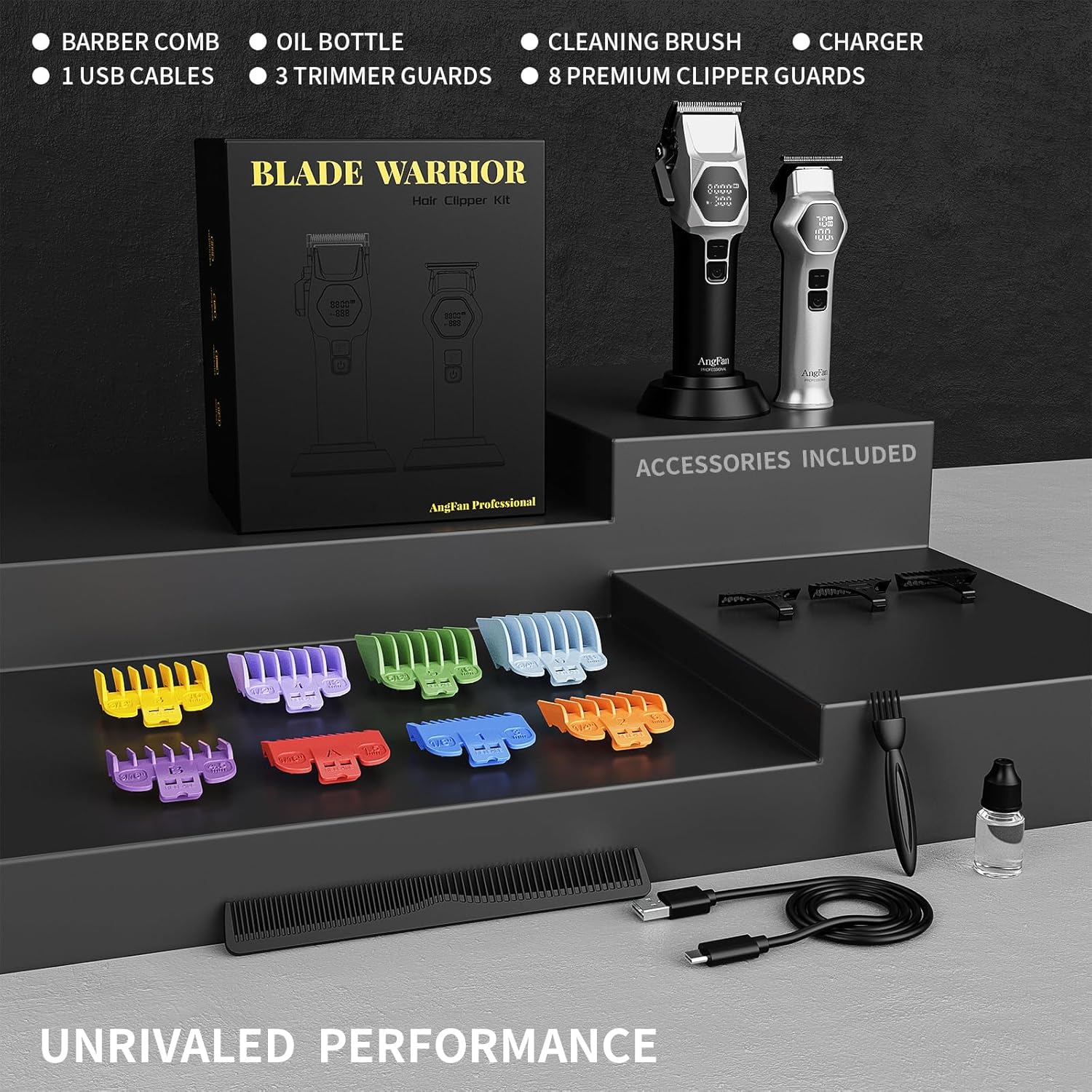 Detalle 2 de ANGFAN Professional Hair Clippers for Men – 8000 RPM Brushless Motor, 440C Steel Blades, Cordless Barber-Grade Set