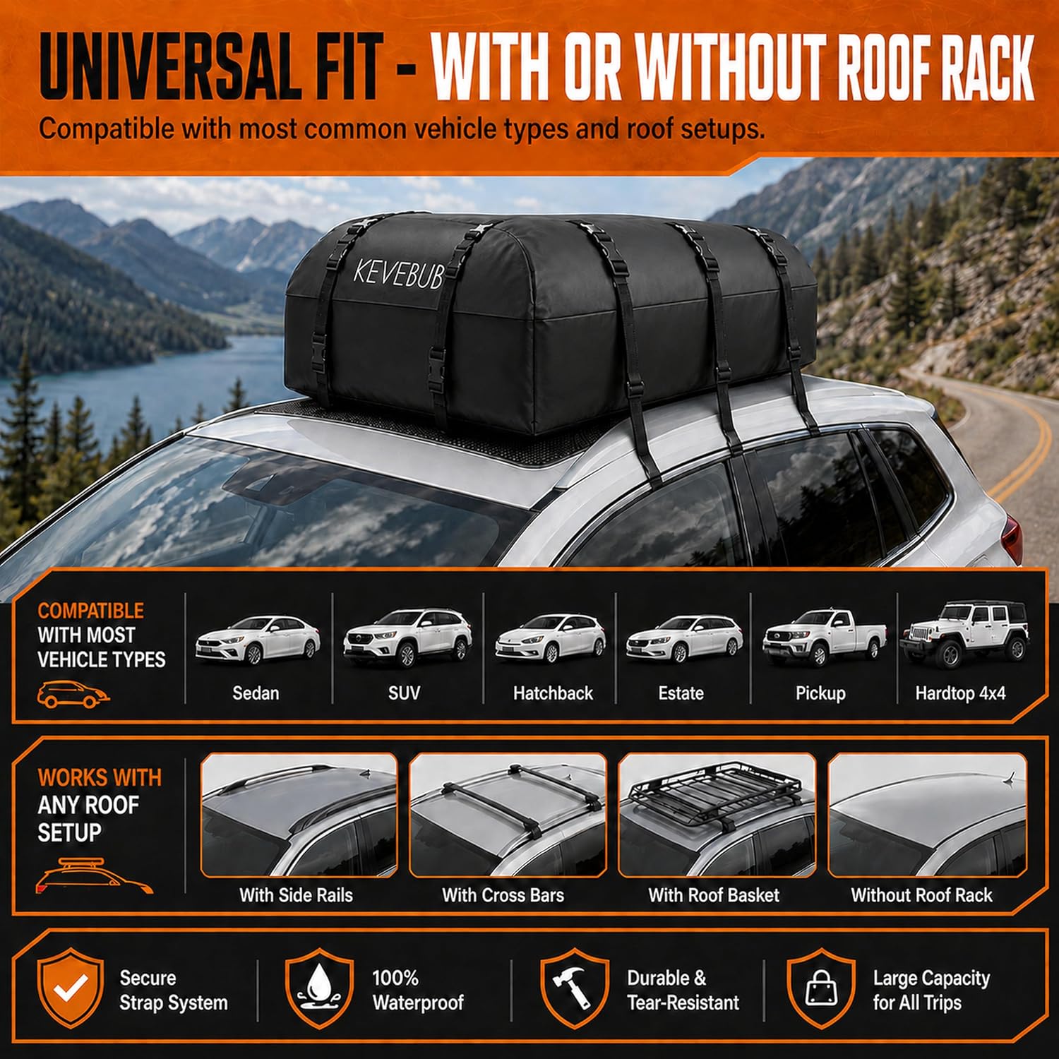 Thumbnail 2 de KEVEBUB car roof bag 21 cu ft waterproof