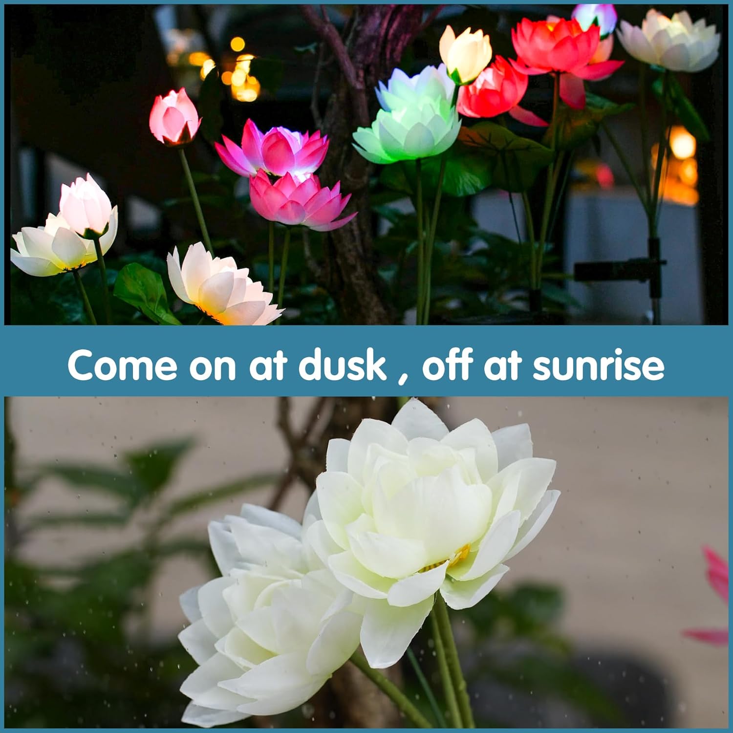 Thumbnail 5 de Solar Garden Lights 2-Pack – 7-Colour Changing Lotus Lights with Bigger Solar Panel (Outdoor Yard & Garden Decor)