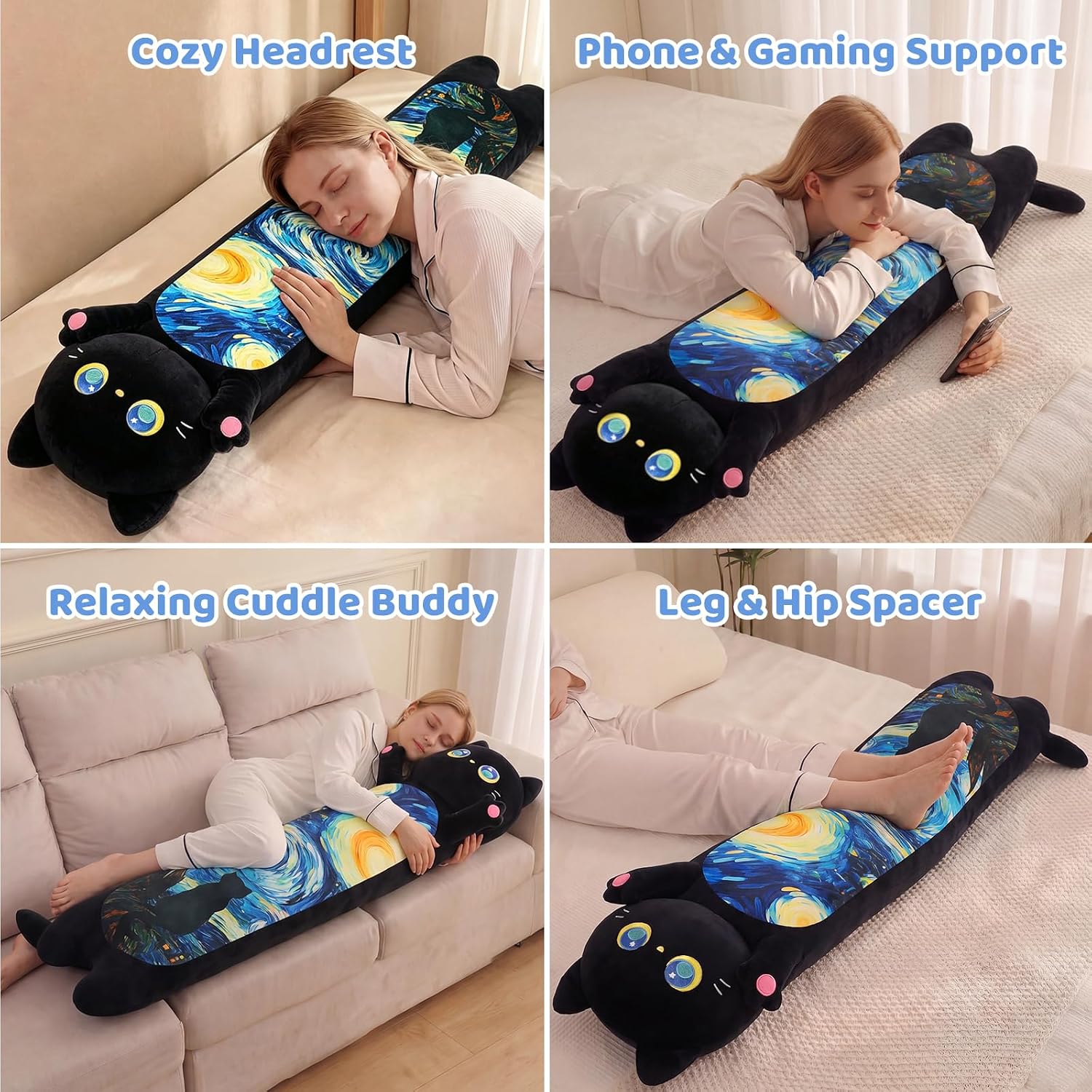 Detalle de Mewaii Long Cat Plush: 5 Sizes for Cozy Hugs and Big, Soft Support