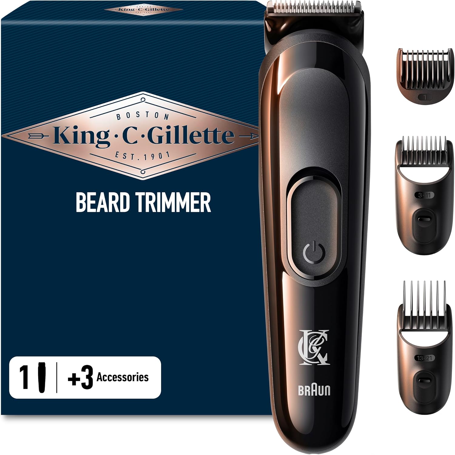 Detalle de King C. Gillette Regolabarba uomo senza fili con 5 pettini intercambiabili e 1 spazzolina di pulizia