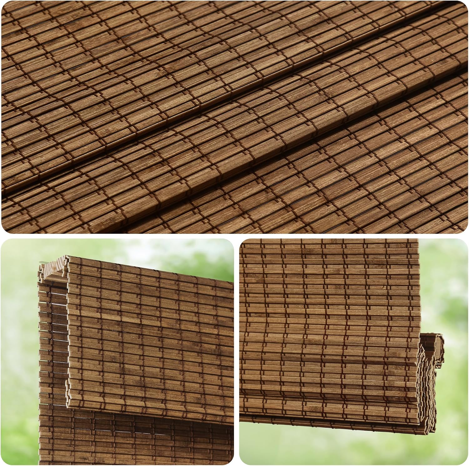 Detalle de LazBlinds 22a08dab-d2e8-4453-83db-160b375d0e4a Cordless Bamboo Roman Shade, 26.5 x 48, Highfield Teak