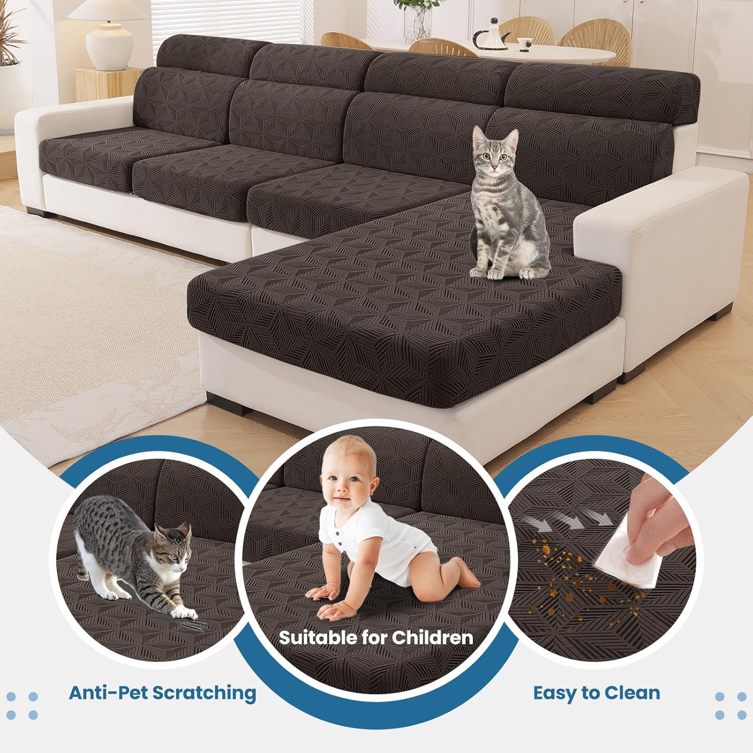 Thumbnail 6 de Ystyle Funda Asiento Sofá Elástica 1 Plaza + Chaise Longue Marrón