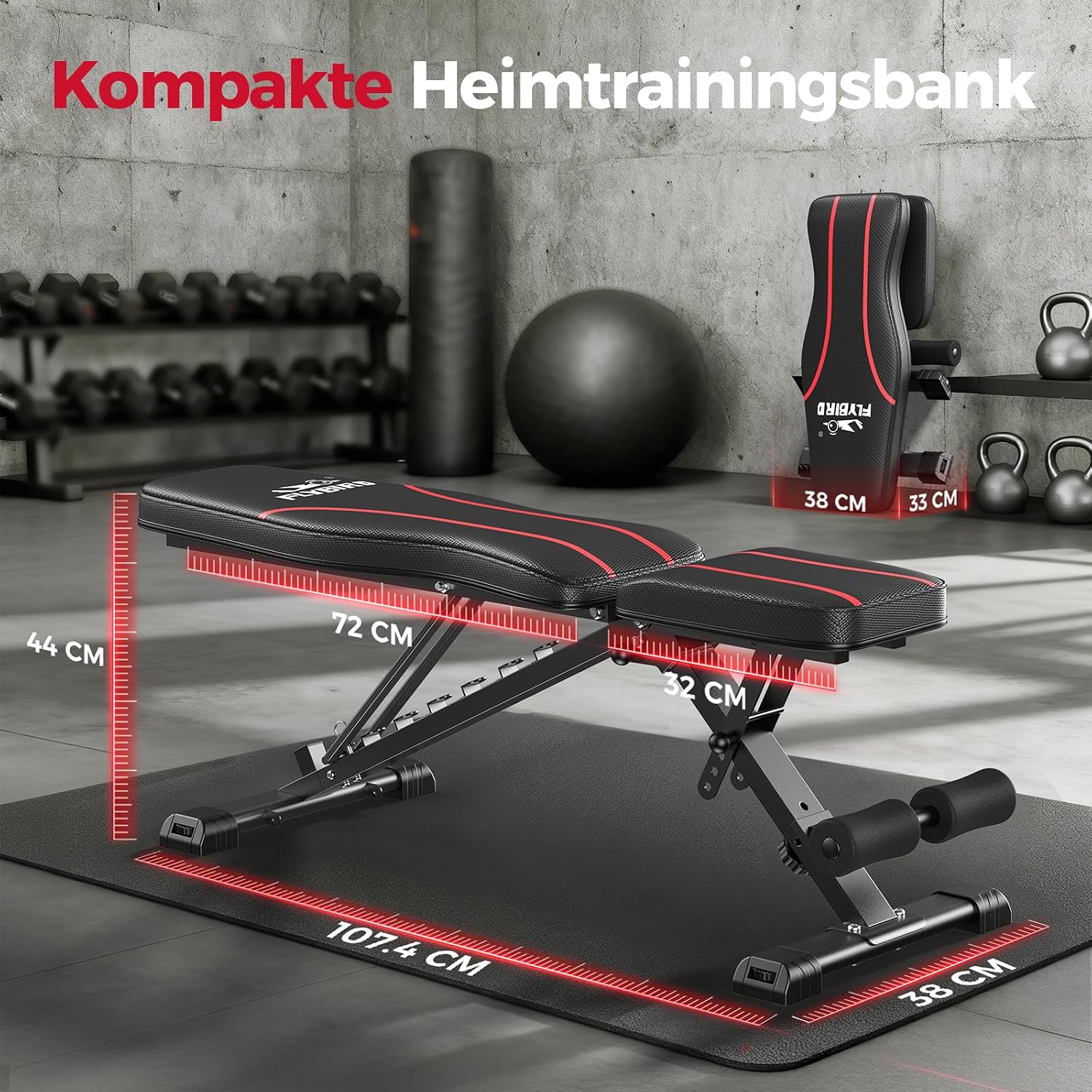 Detalle 1 de FLYBIRD WB2 verstelbare halterbank, inklapbaar en belastbaar tot 300 kg
