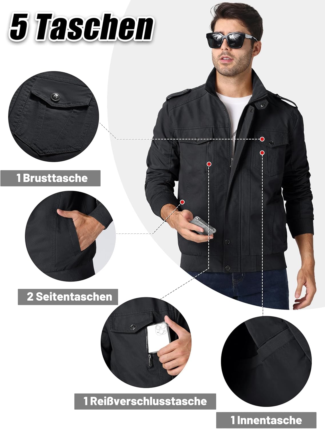 Thumbnail 2 de MAGCOMSEN Übergangsjacke Herren Winddichte Cargo Outdoorjacke