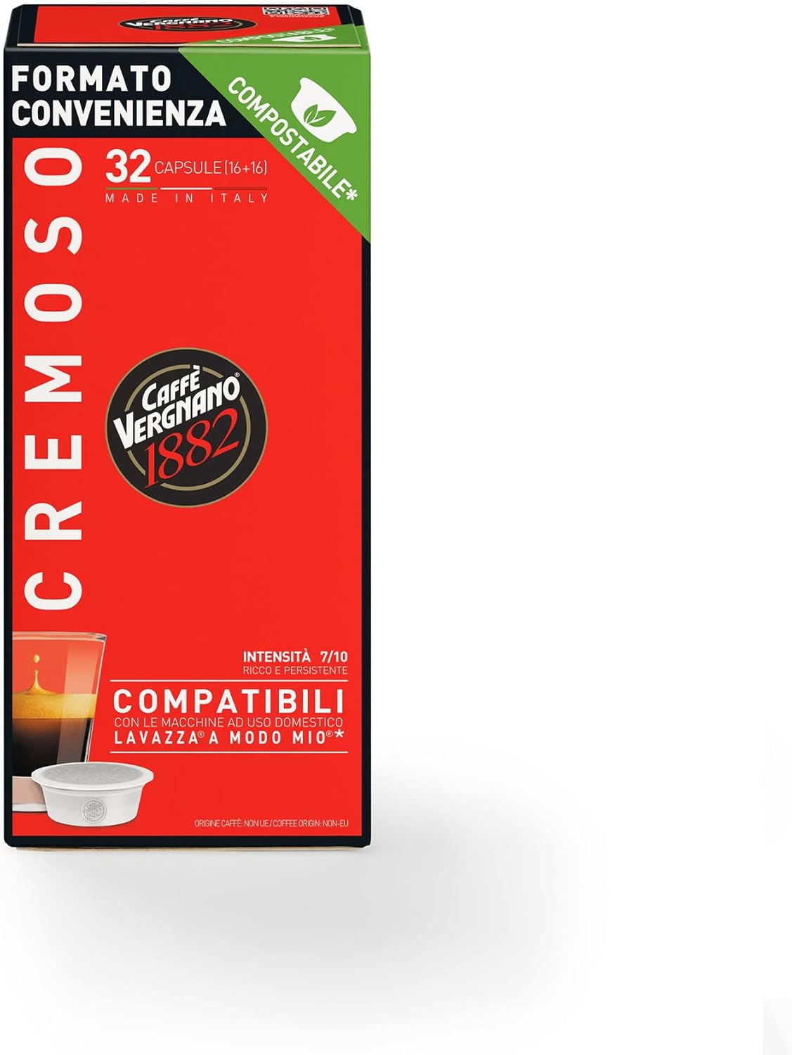 Detalle 2 de Caffè Vergnano 1882 - 128 Capsule compatibili Lavazza A Modo Mio, cremose e compostabili