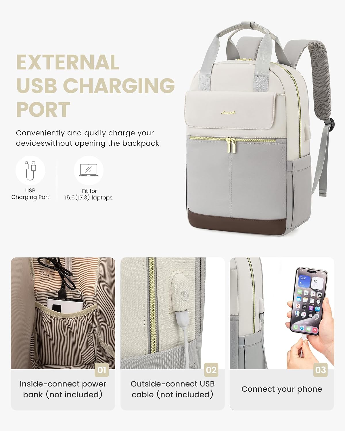 Detalle 1 de LOVEVOOK Rucksack Damen 15,6 Zoll
