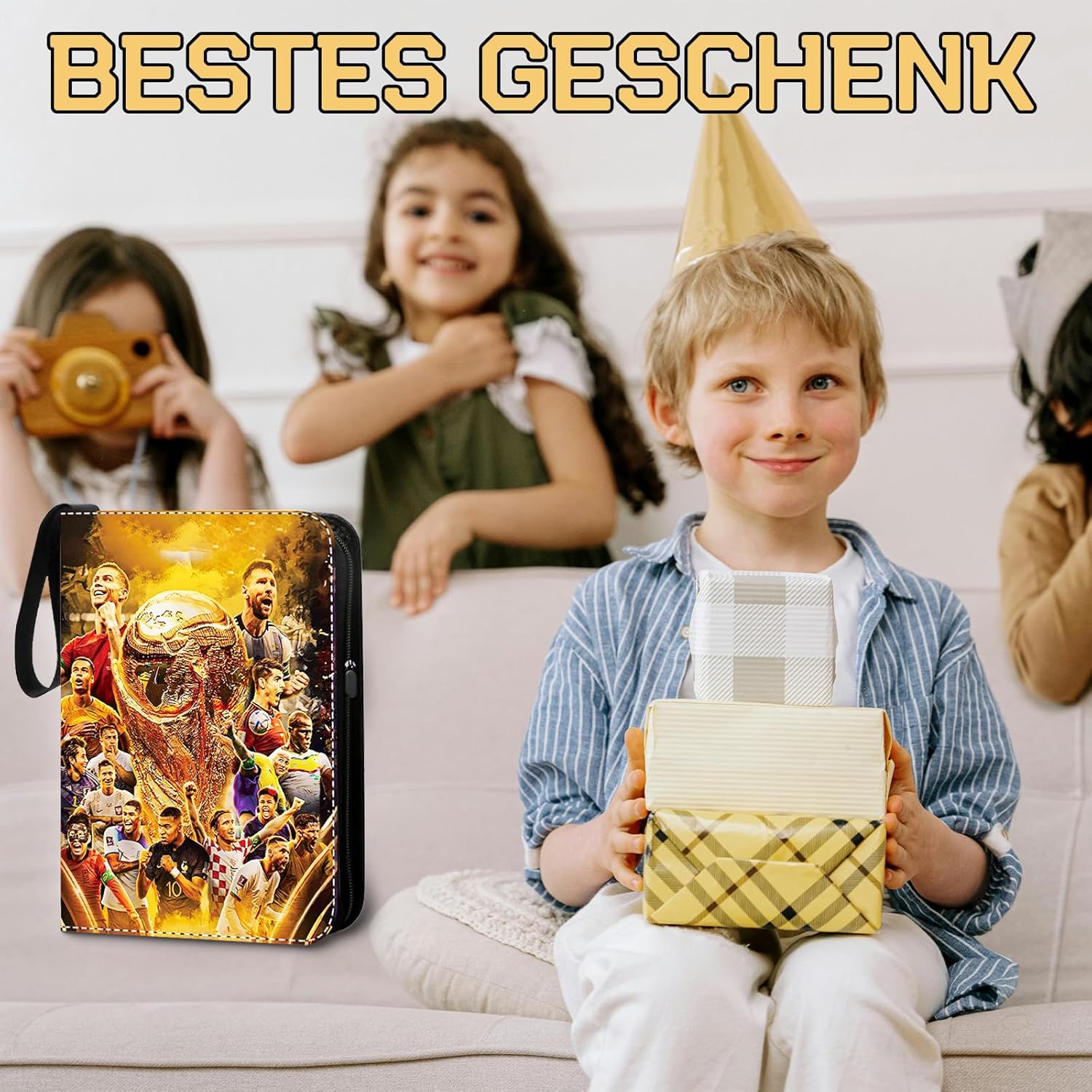 Thumbnail 6 de Sammelalbum für Fußballkarten mit 440 Sammelkarten & 55 Seiten (4 Taschen) – wasserdichtes PU-Leder, mit Reißverschluss
