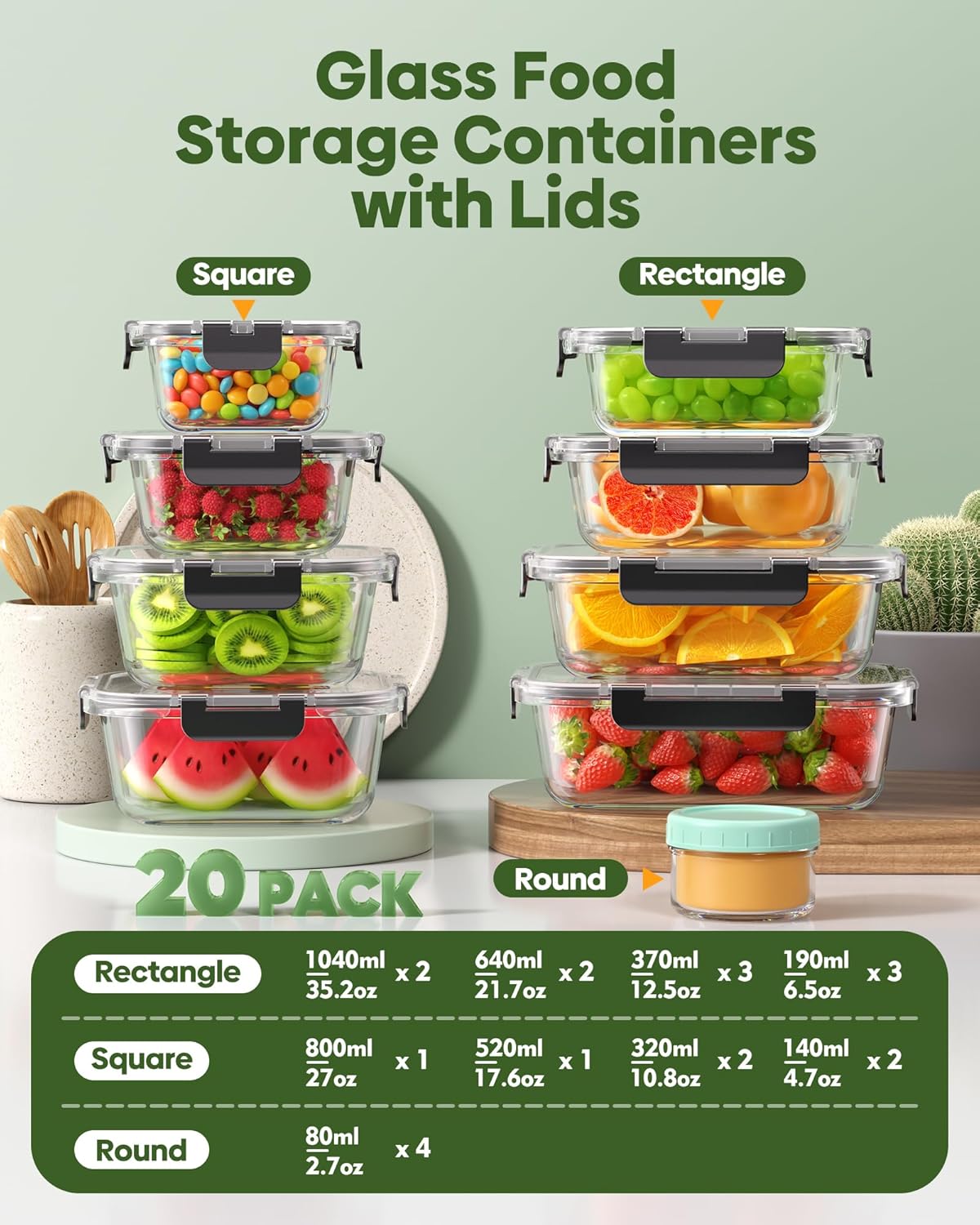 Thumbnail 1 de KEMETHY 40 PCS Glass Food Storage Containers with Lids – Borosilicate Glass, BPA-Free & Leak-Proof