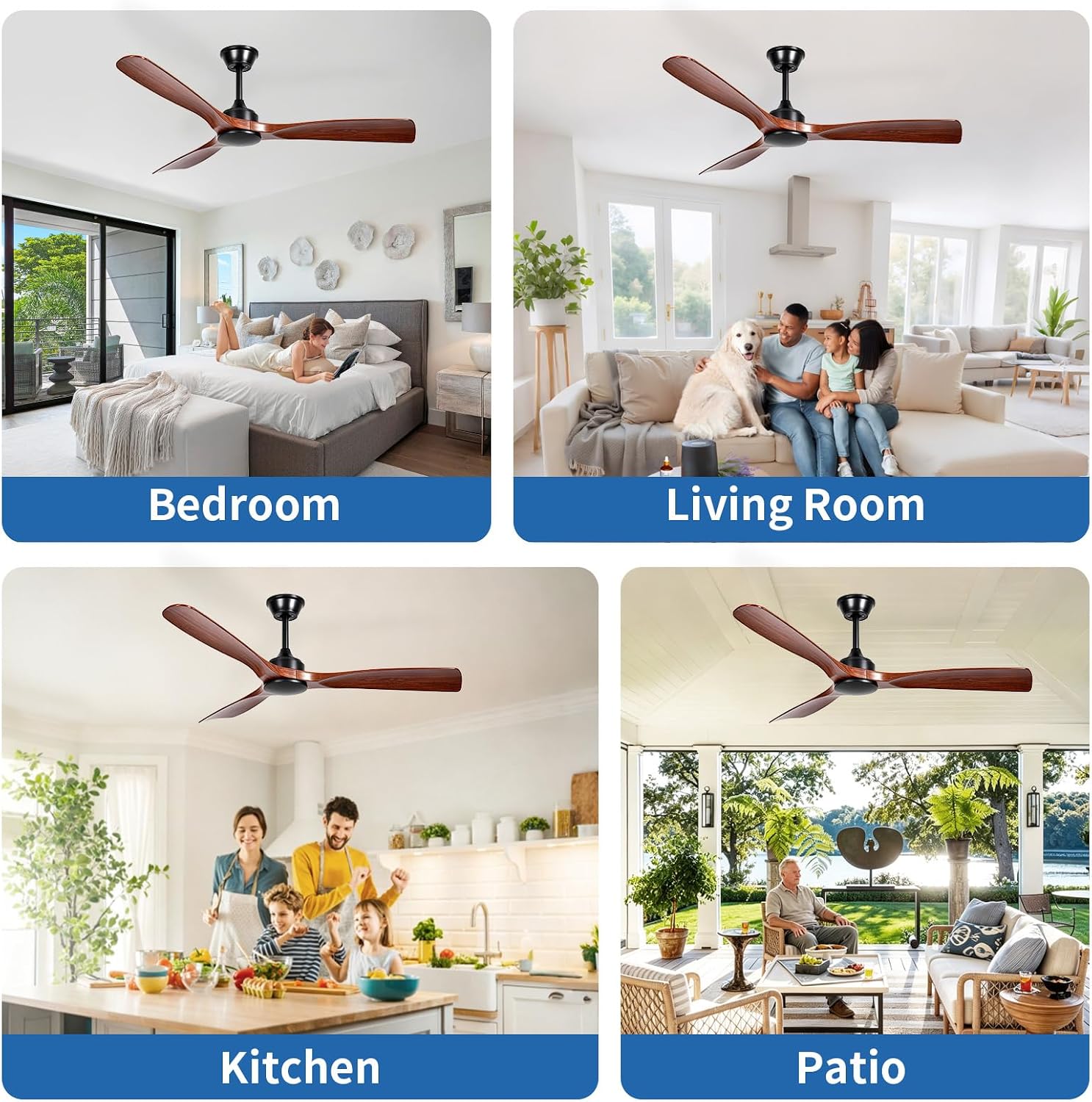 Detalle de MuyuTc MY-CF02-NL52-Walnut 52-Inch Ceiling Fan with Remote, Walnut, No Light