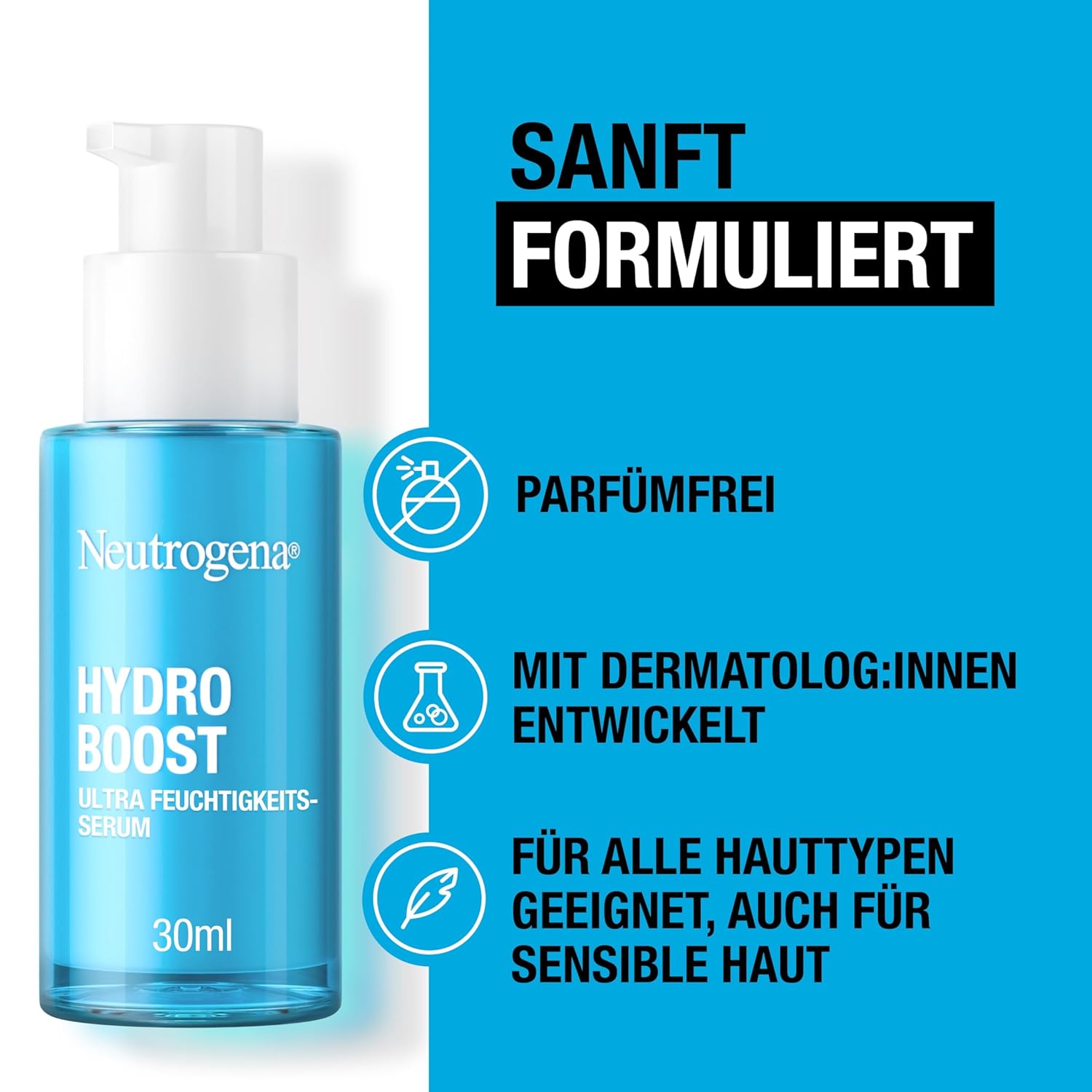 Detalle de Neutrogena Hydro Boost Ultra Feuchtigkeitsserum parfümfrei (Hyaluronsäure, Aminosäuren & Elektrolyte) – 30 ml