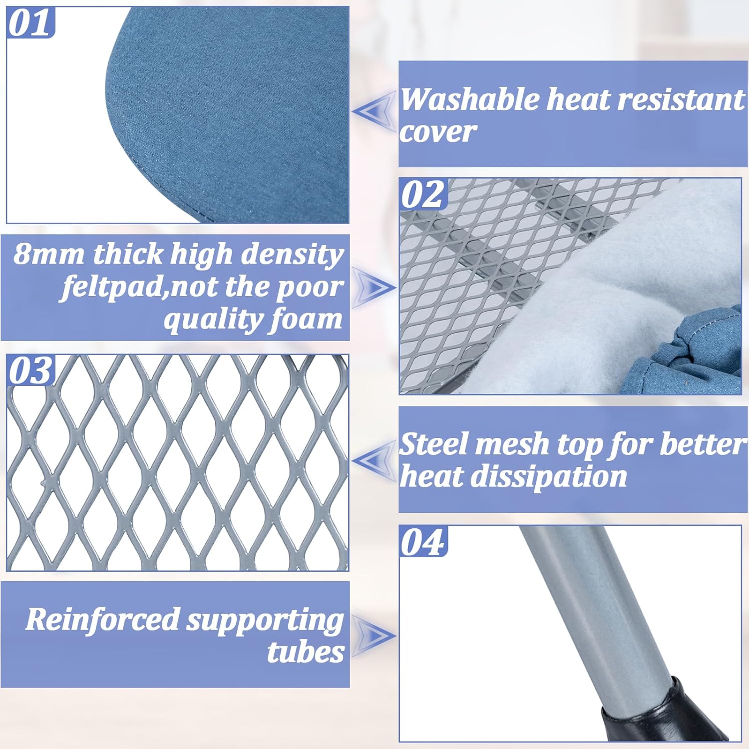 Thumbnail 5 de OUUTMEE Tabletop Ironing Board (Foldable, Cotton Cover) – 80 x 30cm Blue