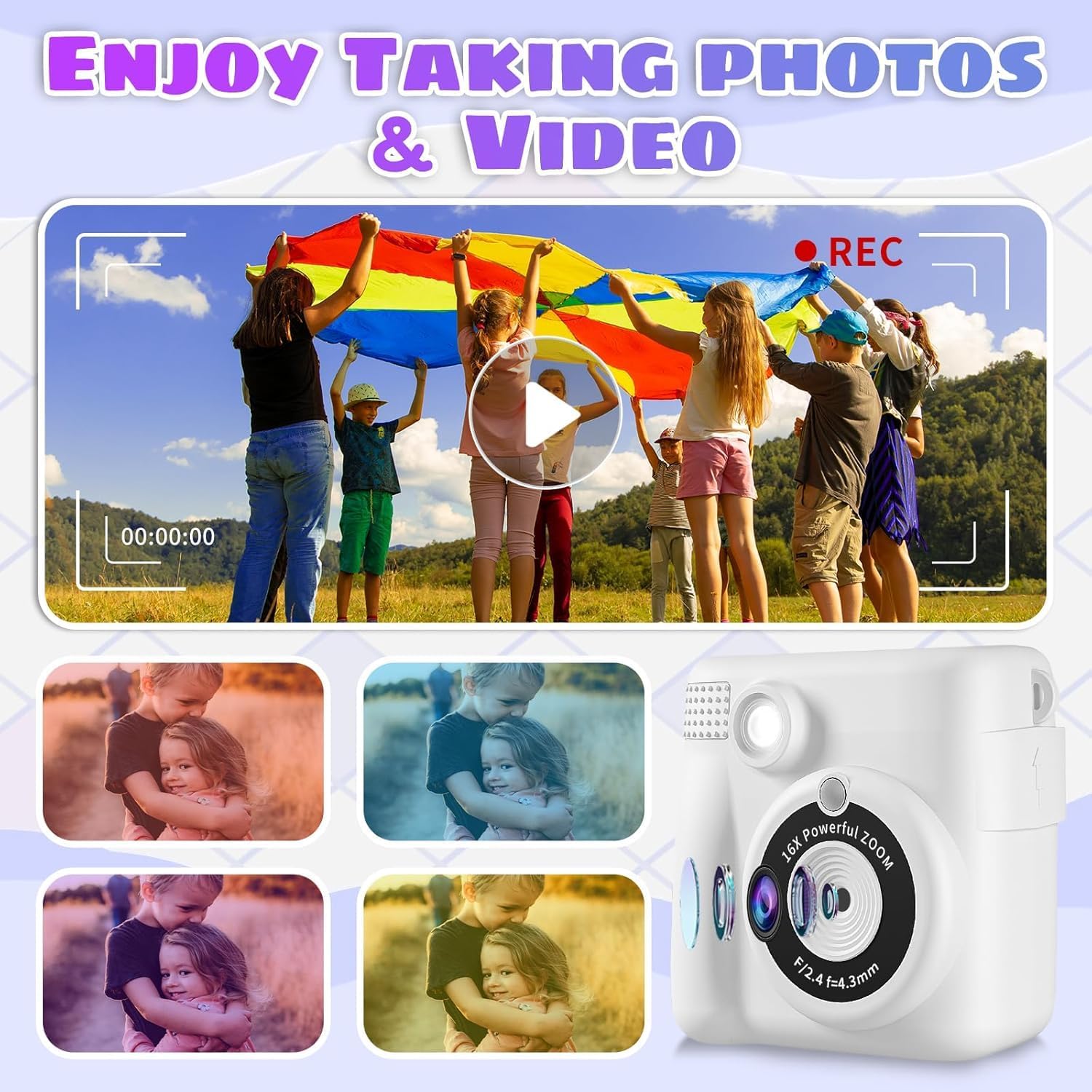 Thumbnail 2 de Instant Print Camera Kids Camera 1080P with 32G SD Card