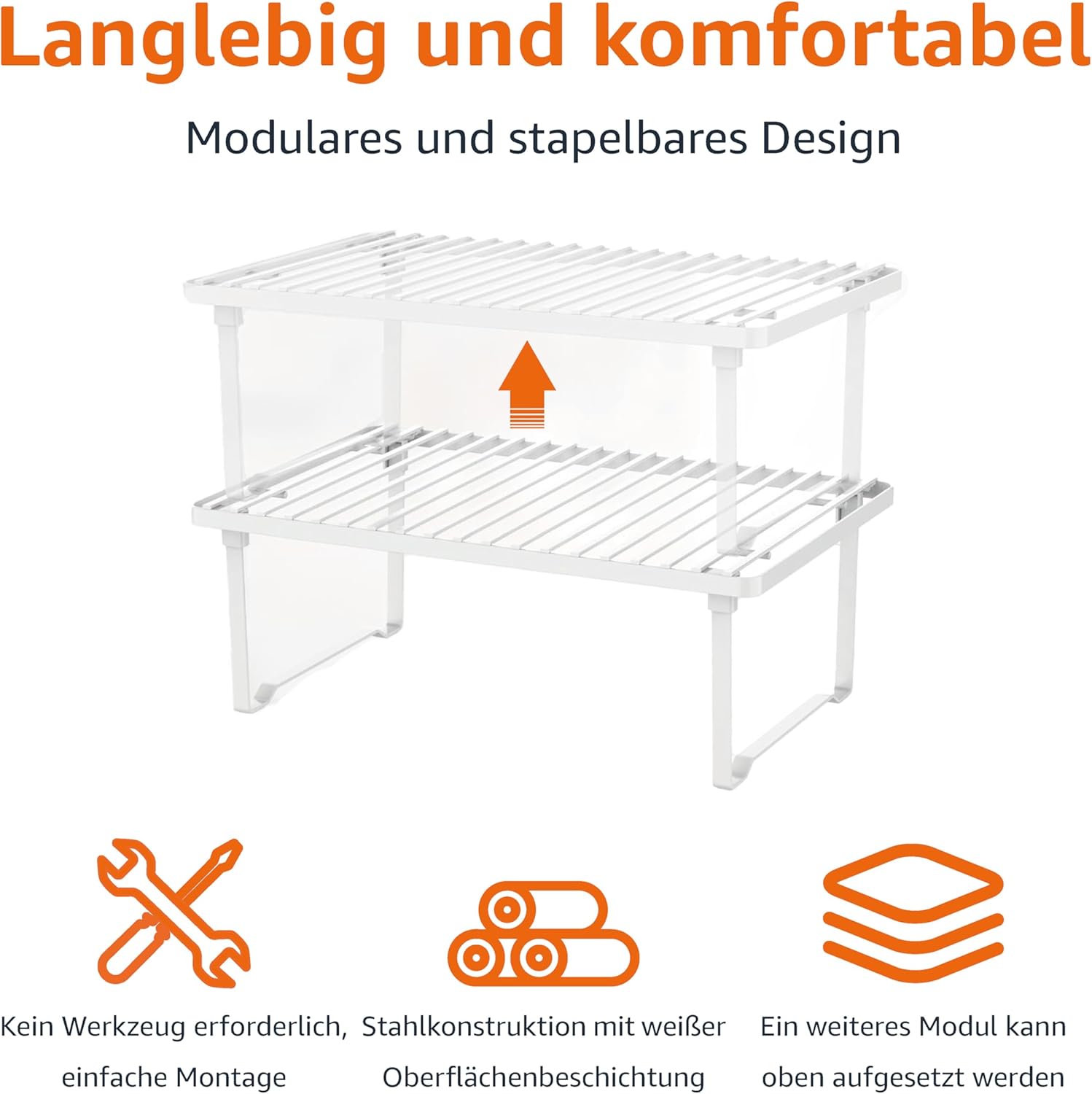Thumbnail 1 de Amazon Basics Legierter Stahl Aufbewahrungsregale für die Küche, stapelbar, Weiß