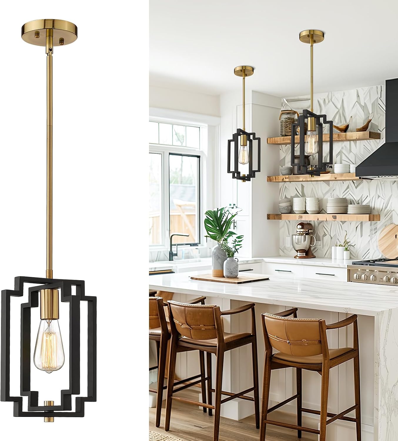 Detalle de Emliviar Pendant Light, Black and Gold Finish