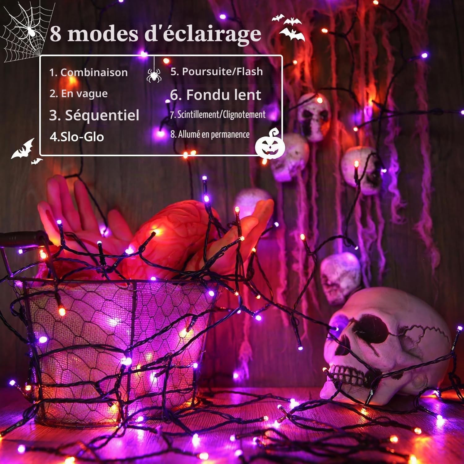 Detalle de Joomer Halloween Guirlande Lumineuse Extérieure 20M | 200 LED Orange et Violet