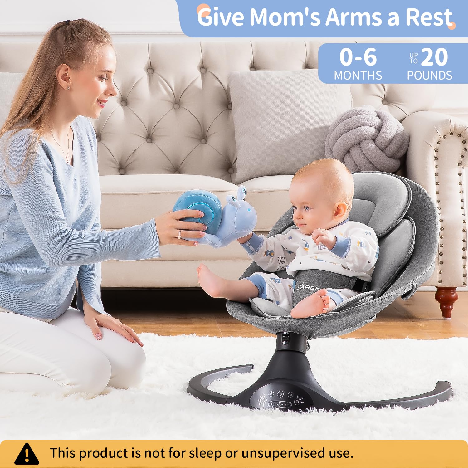 Thumbnail 3 de LAREX Baby Swing 5 Speeds, Bluetooth & Remote 👶