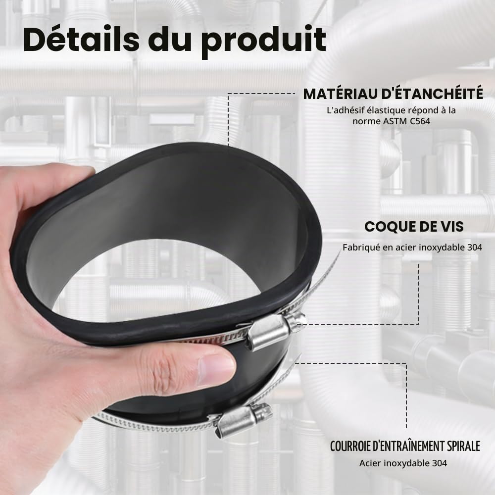 Detalle 1 de Aoreun X1-skks-xiangjiaorlj flexibele rubberen koppeling Ø 100 mm met RVS-klemmen