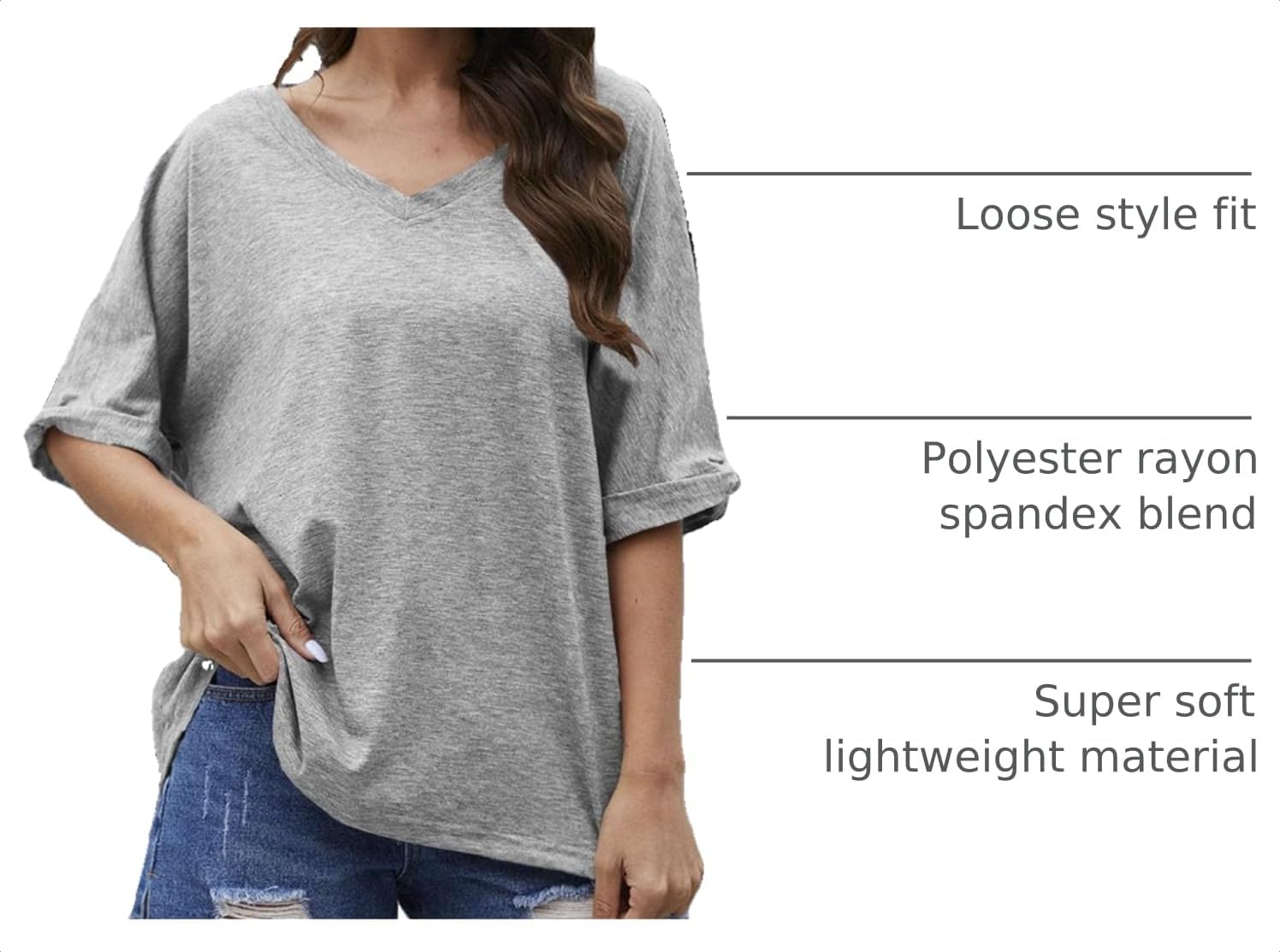 Thumbnail 3 de UNCLECAT Women's V Neck Oversized T-Shirt (Summer, Short Sleeve)