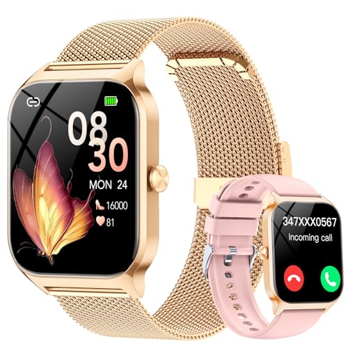 Detalle de CASCHO Smartwatch Mujer Elegante 1.85" HD con Llamadas Bluetooth, IA y 2 Correas (Oro Rosa)
